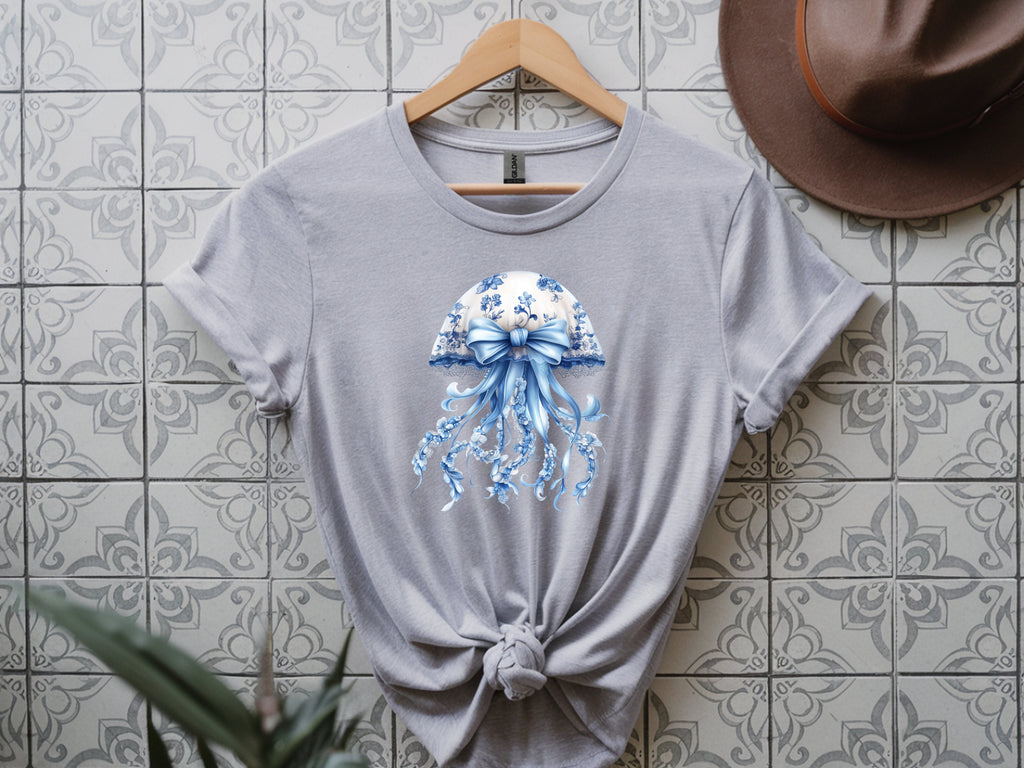 Blue & White Lacey Jellyfish T-Shirt – Delicate Ocean Design Tee