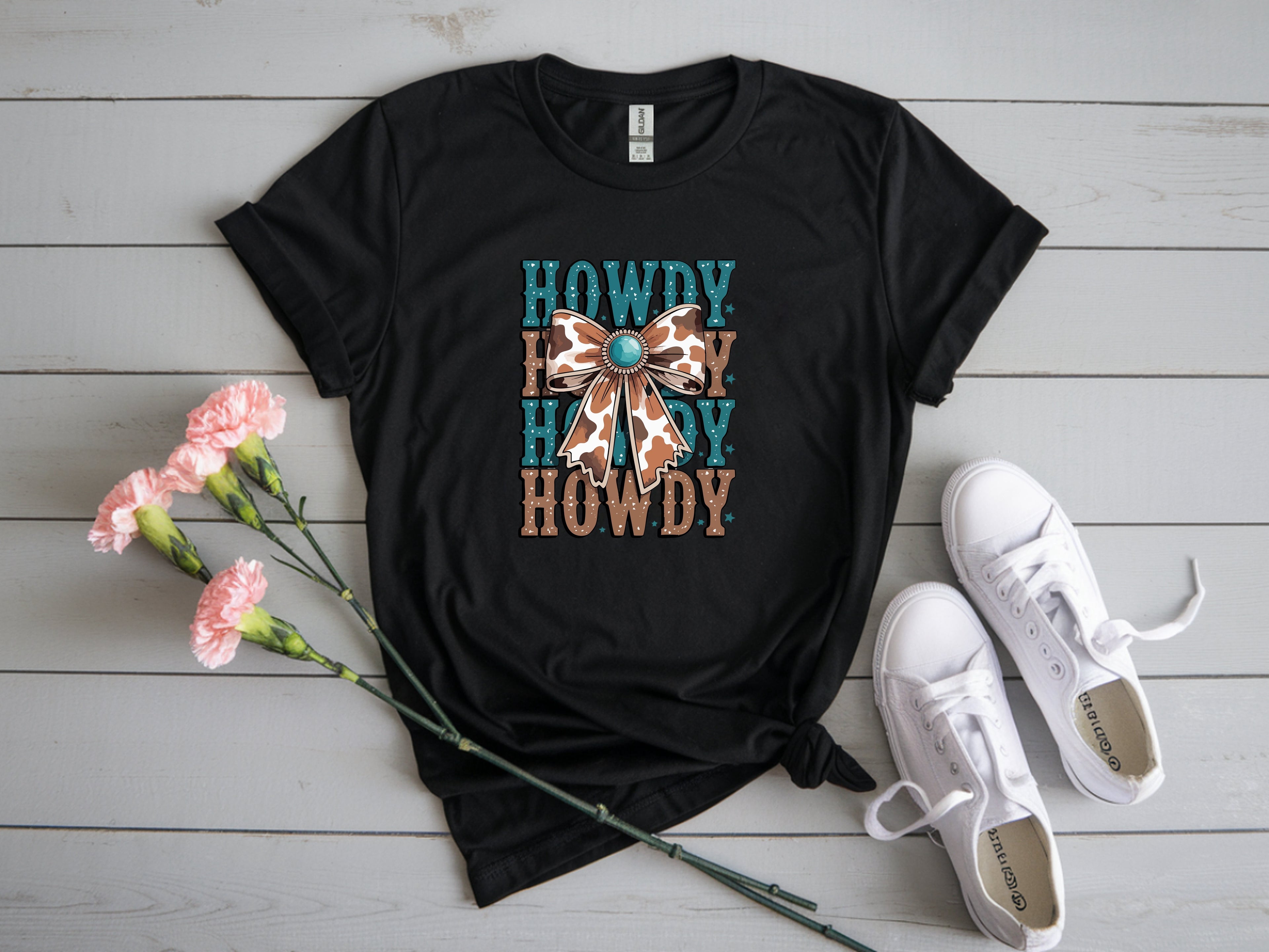 Howdy Cow Print Bow T-Shirt - Western Graphic Tee