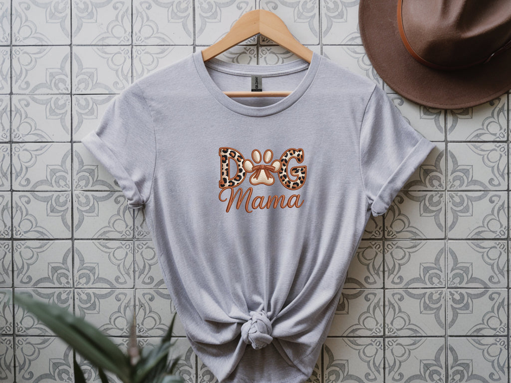 Dog Mom Faux Embroidered Paw Print T-Shirt – Proud Dog Mama Tee