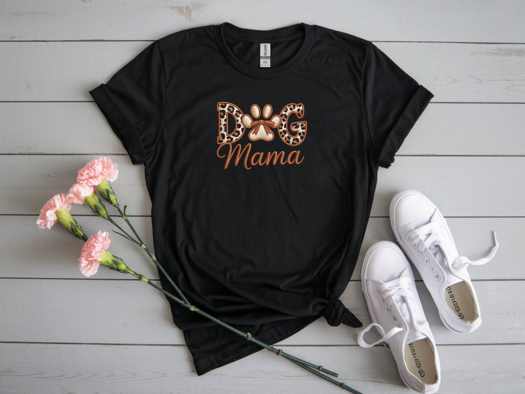 Dog Mom Faux Embroidered Paw Print T-Shirt – Proud Dog Mama Tee