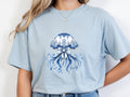 Blue Floral Jellyfish T-Shirt - Ocean-Inspired Graphic Tee