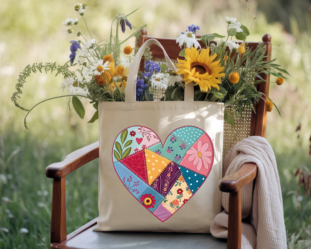 Faux Patchwork Heart Eco-Friendly Canvas Tote