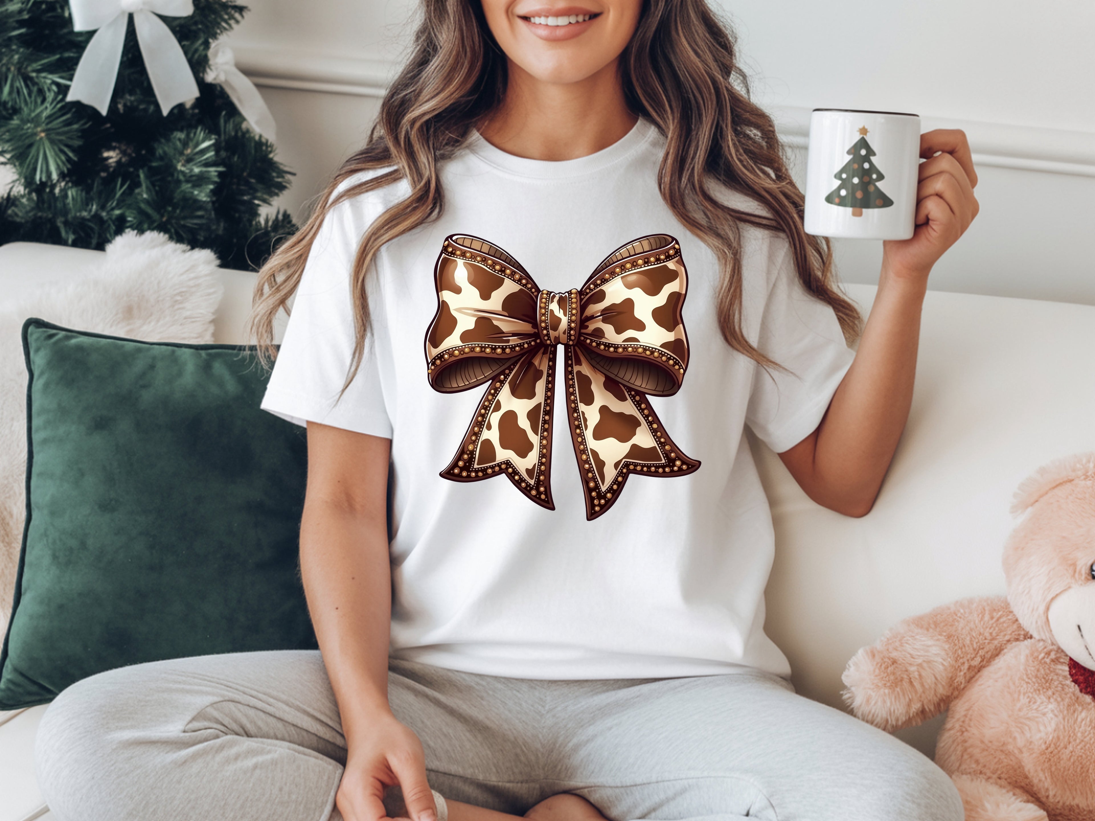 Brown Cow Print Cow-Bow T-Shirt