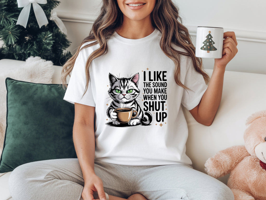 Sassy Coffee Cat "Shut Up" T-Shirt