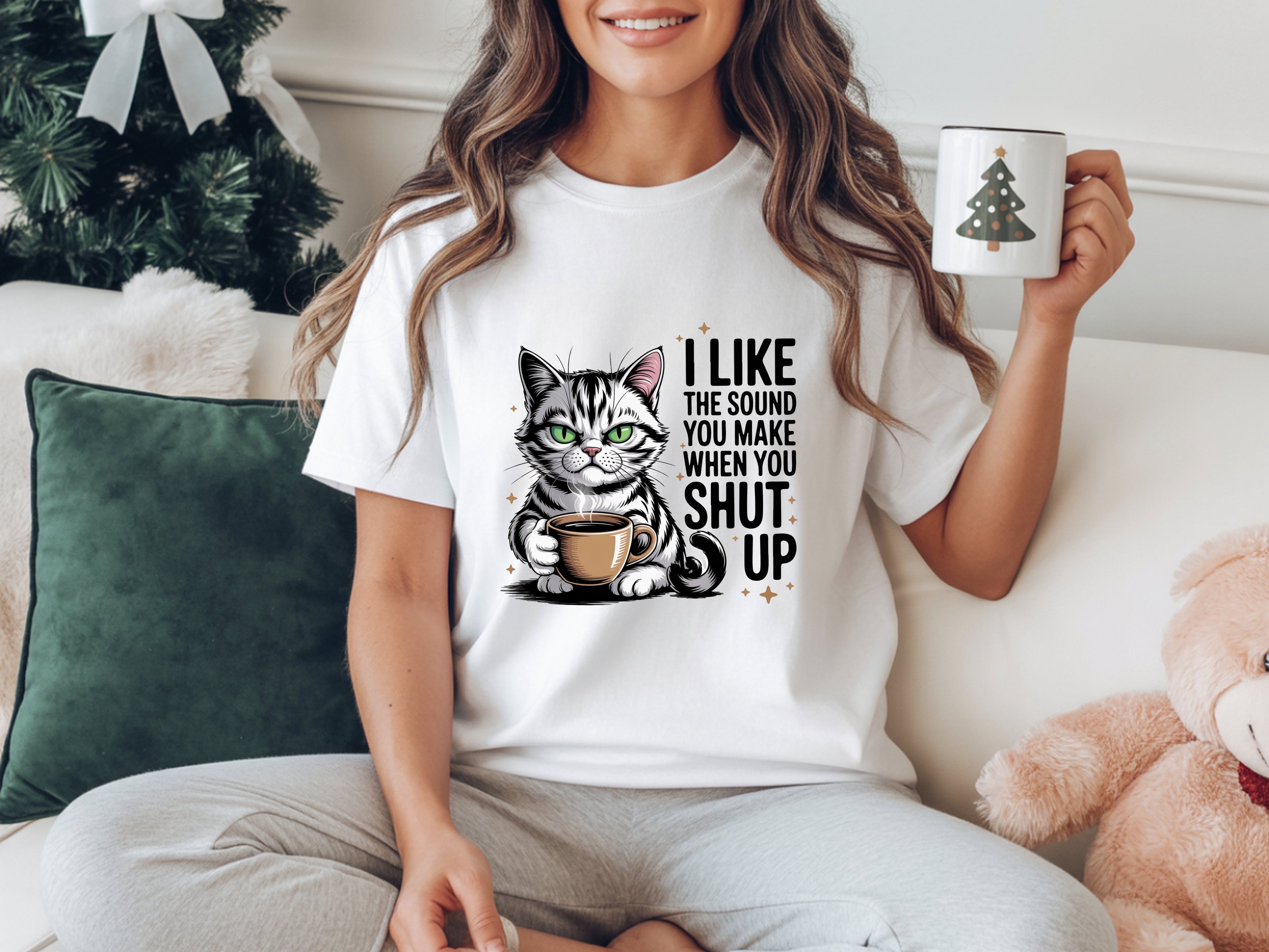 Sassy Coffee Cat "Shut Up" T-Shirt