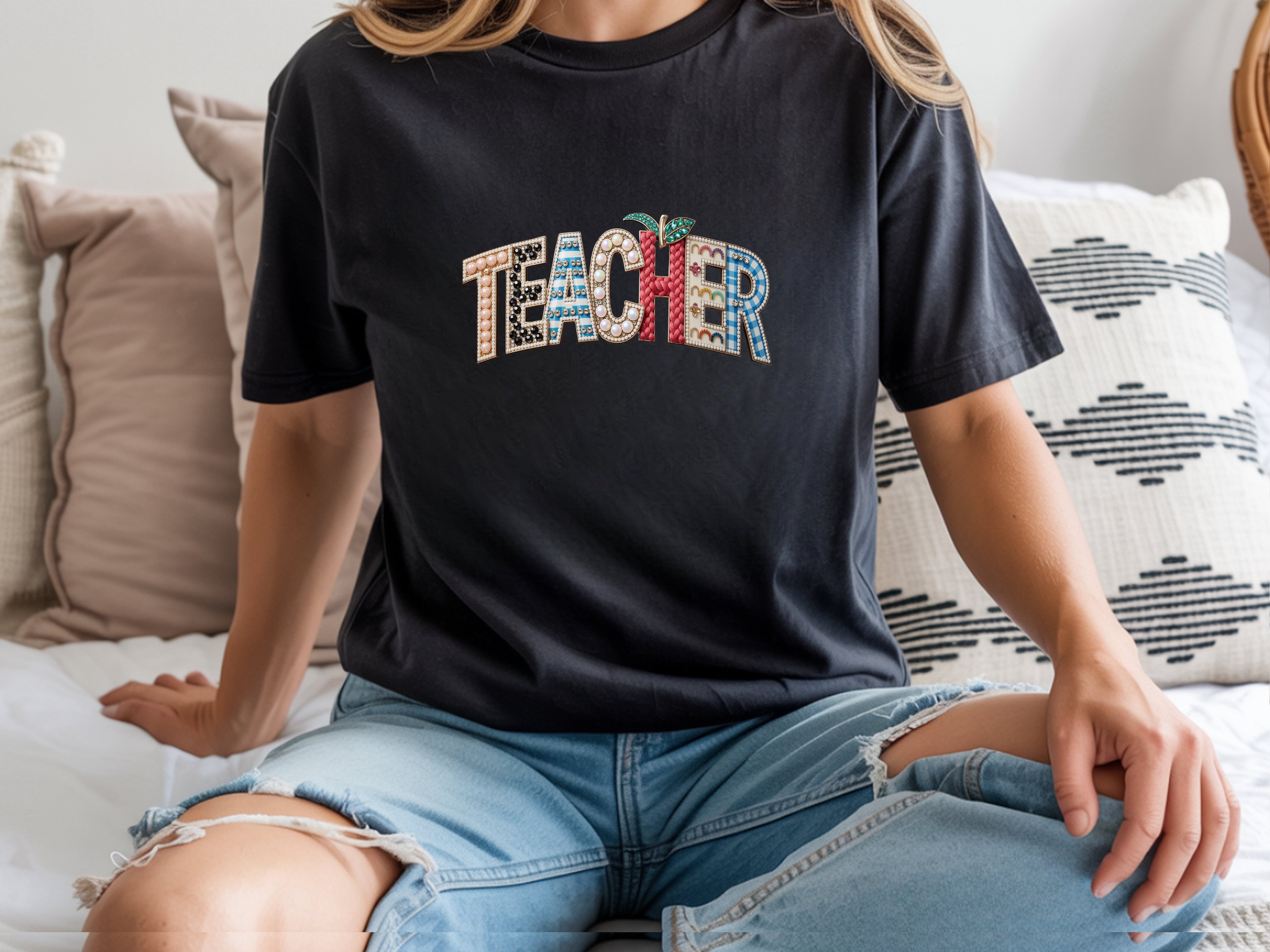Teacher Faux Jewelry Art Tee - Educator Graphic T-Shirt
