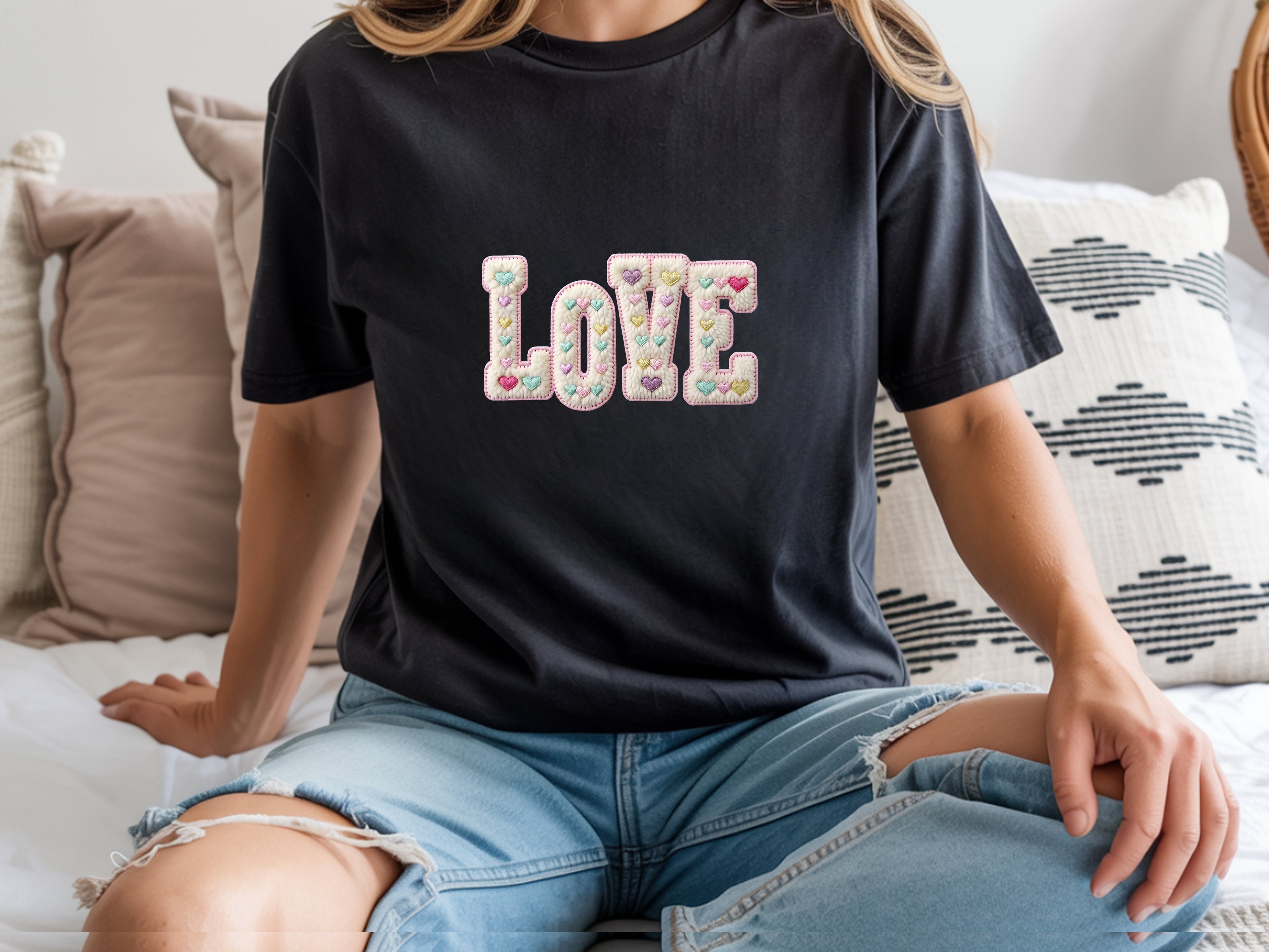 Love Faux Yarn Vibe T-Shirt - Cozy Graphic Tee