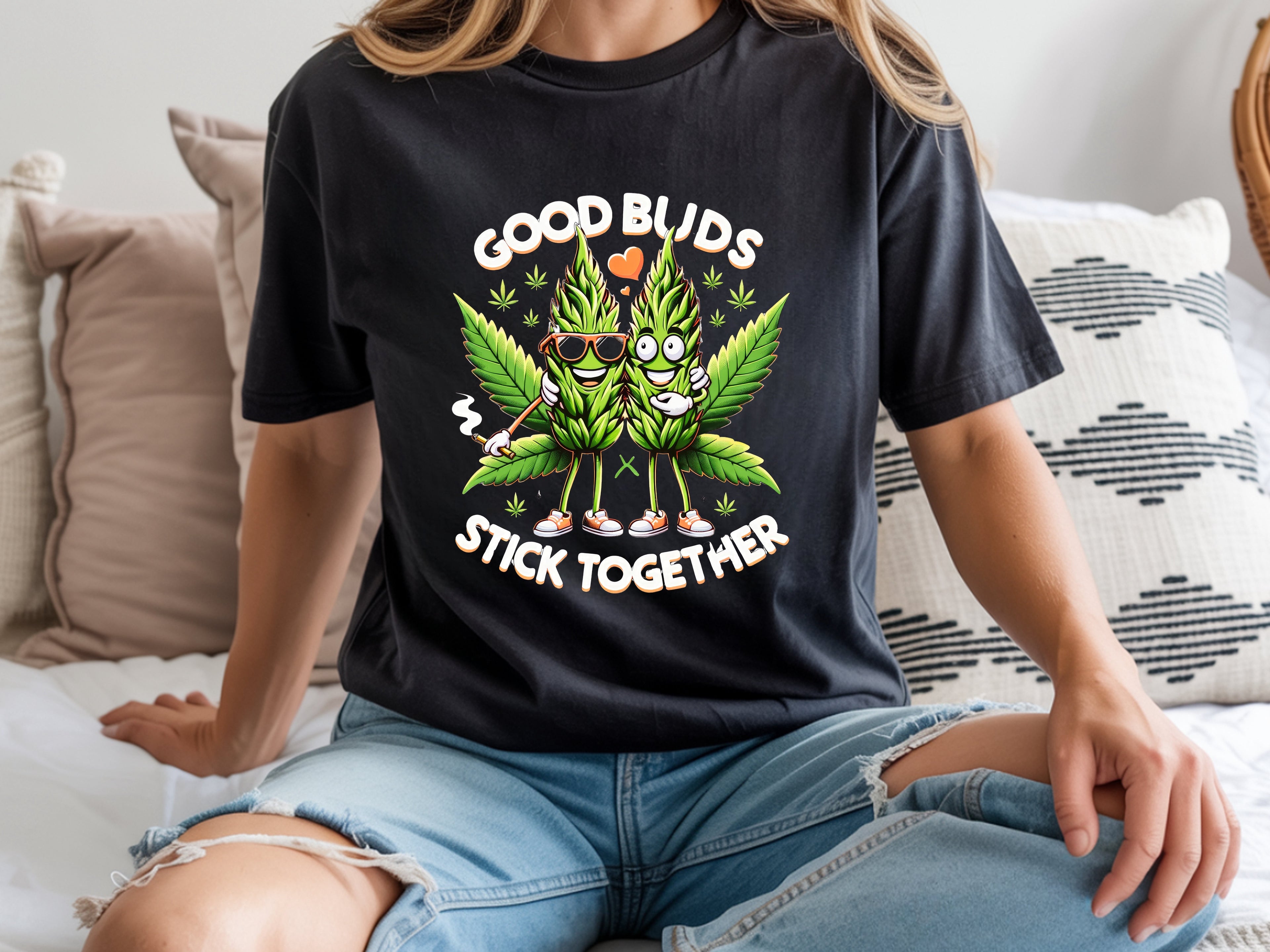 Cool Buds Stick Together T-Shirt -  Cannabis Friendship Graphic