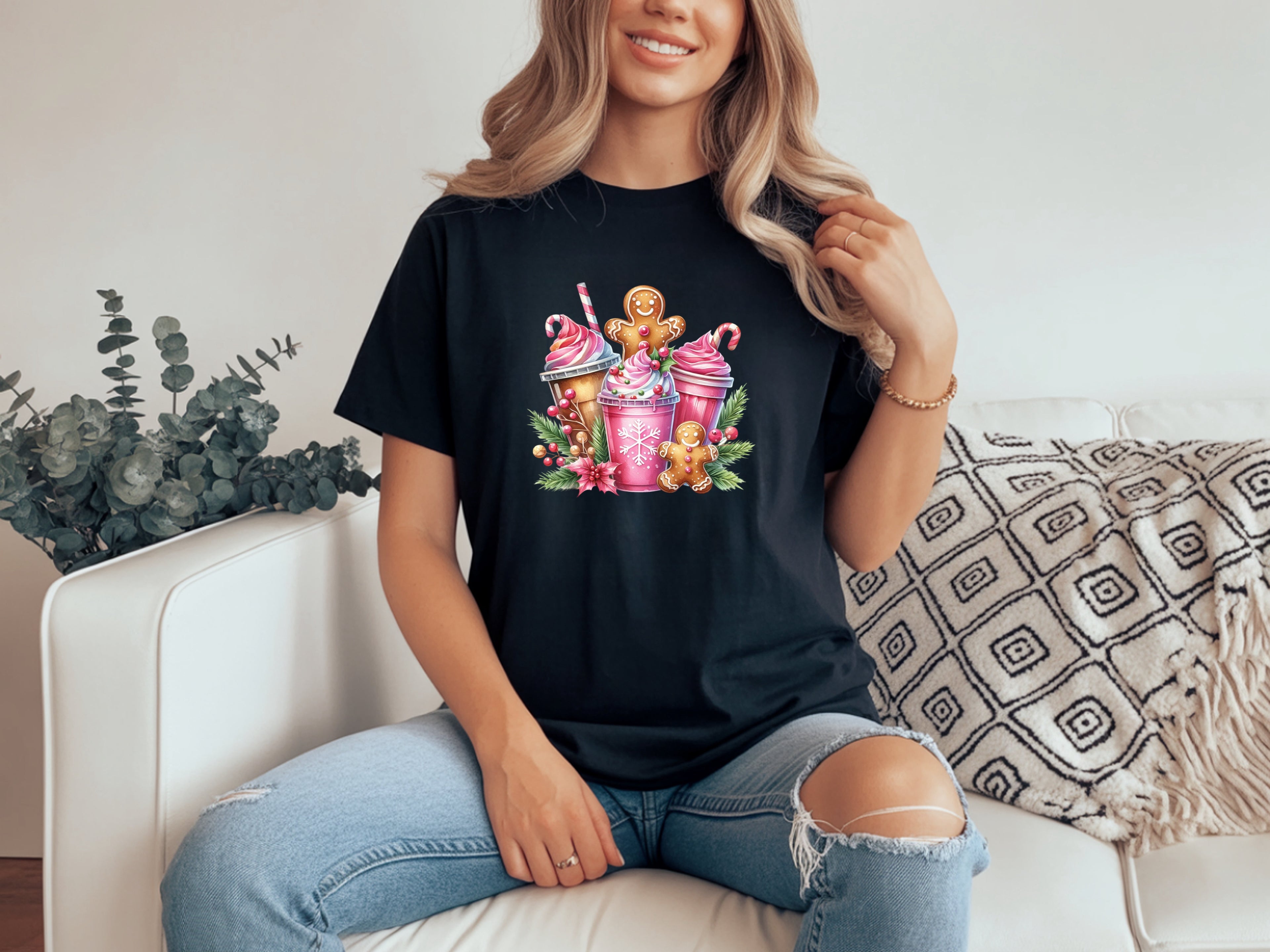 Pink Gingerbread Christmas Coffee T-Shirt