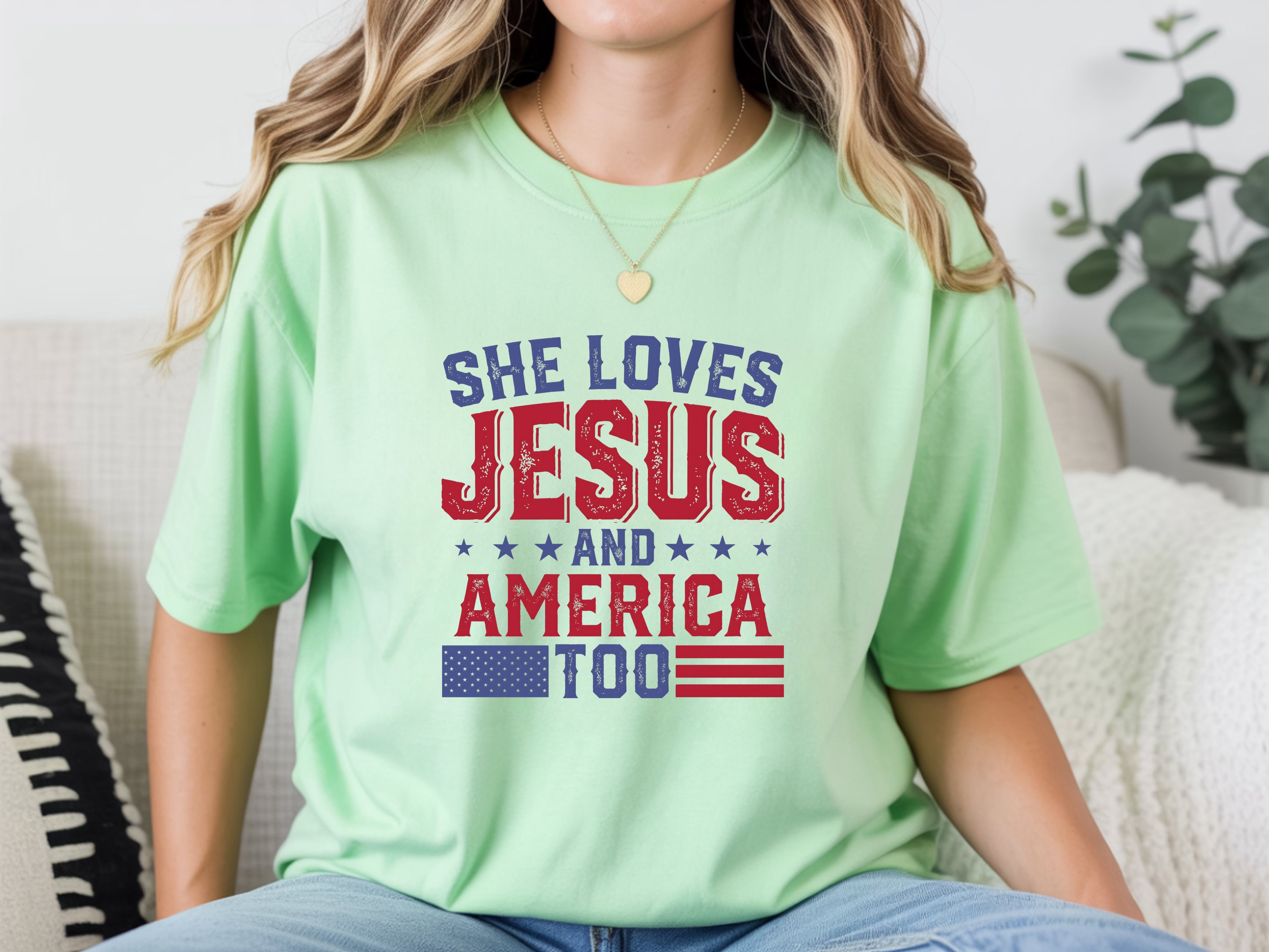 Show Off Your Faith & Patriotism: She Loves Jesus and America Too T-Shirt