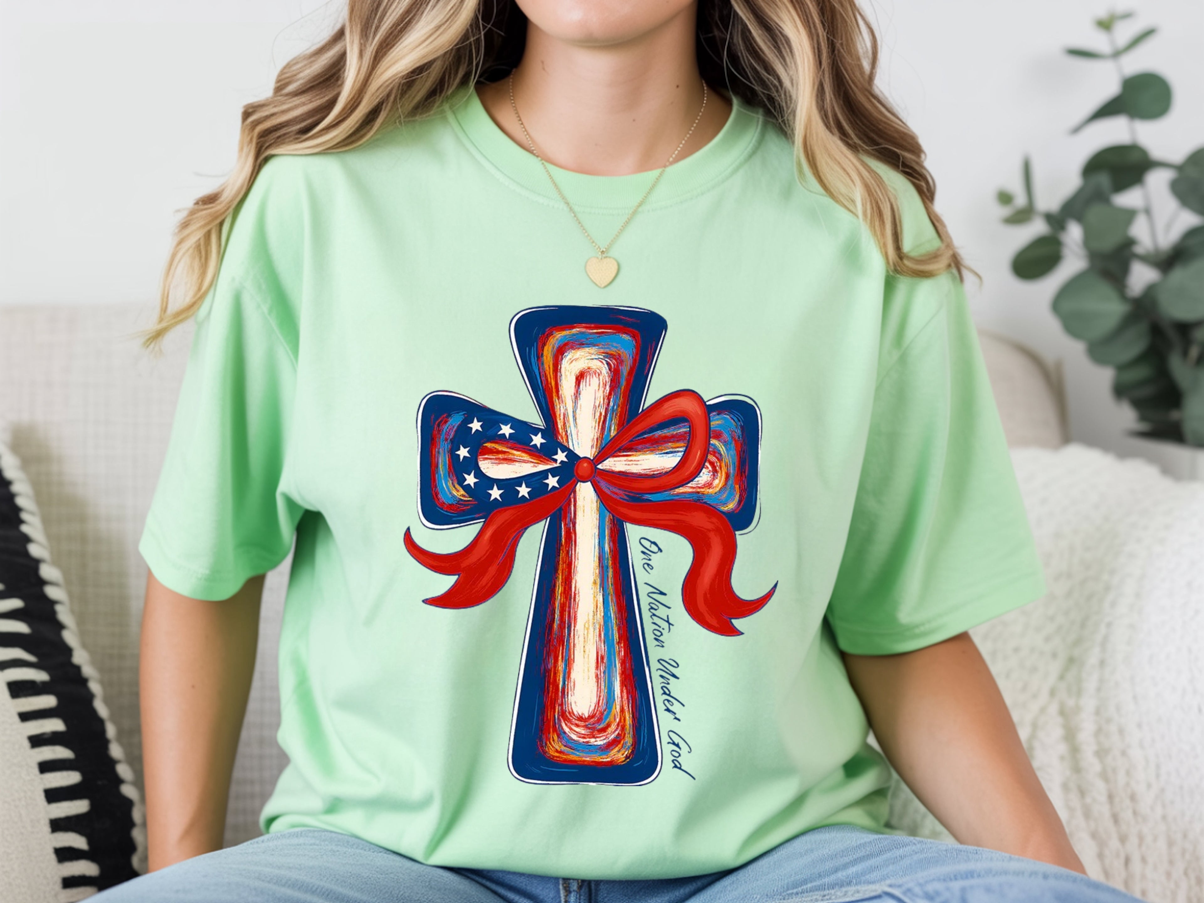 One Nation Under God | Painted Cross & Ribbon T-Shirt