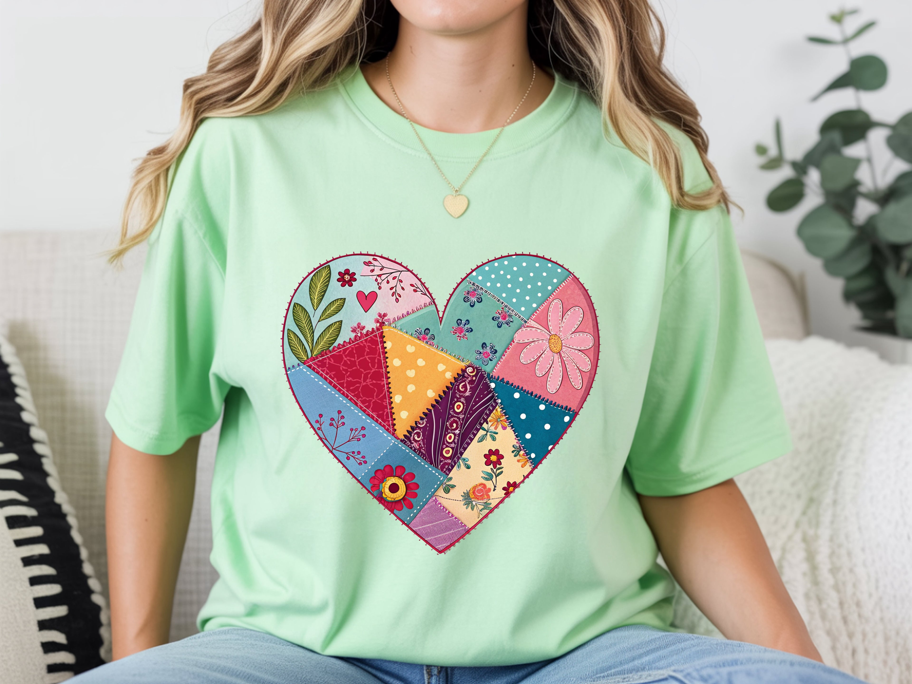 Faux Patchwork Heart T-Shirt