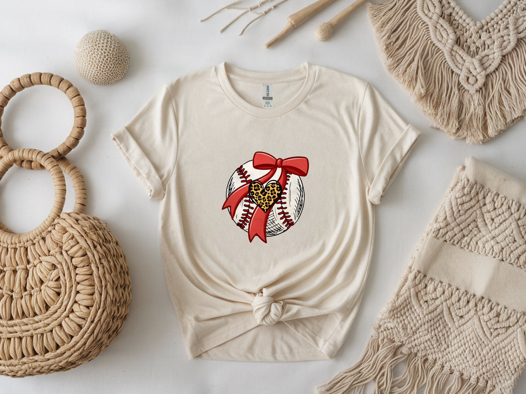 Baseball Bow & Leopard Heart T-Shirt – Baseball Mom Tee