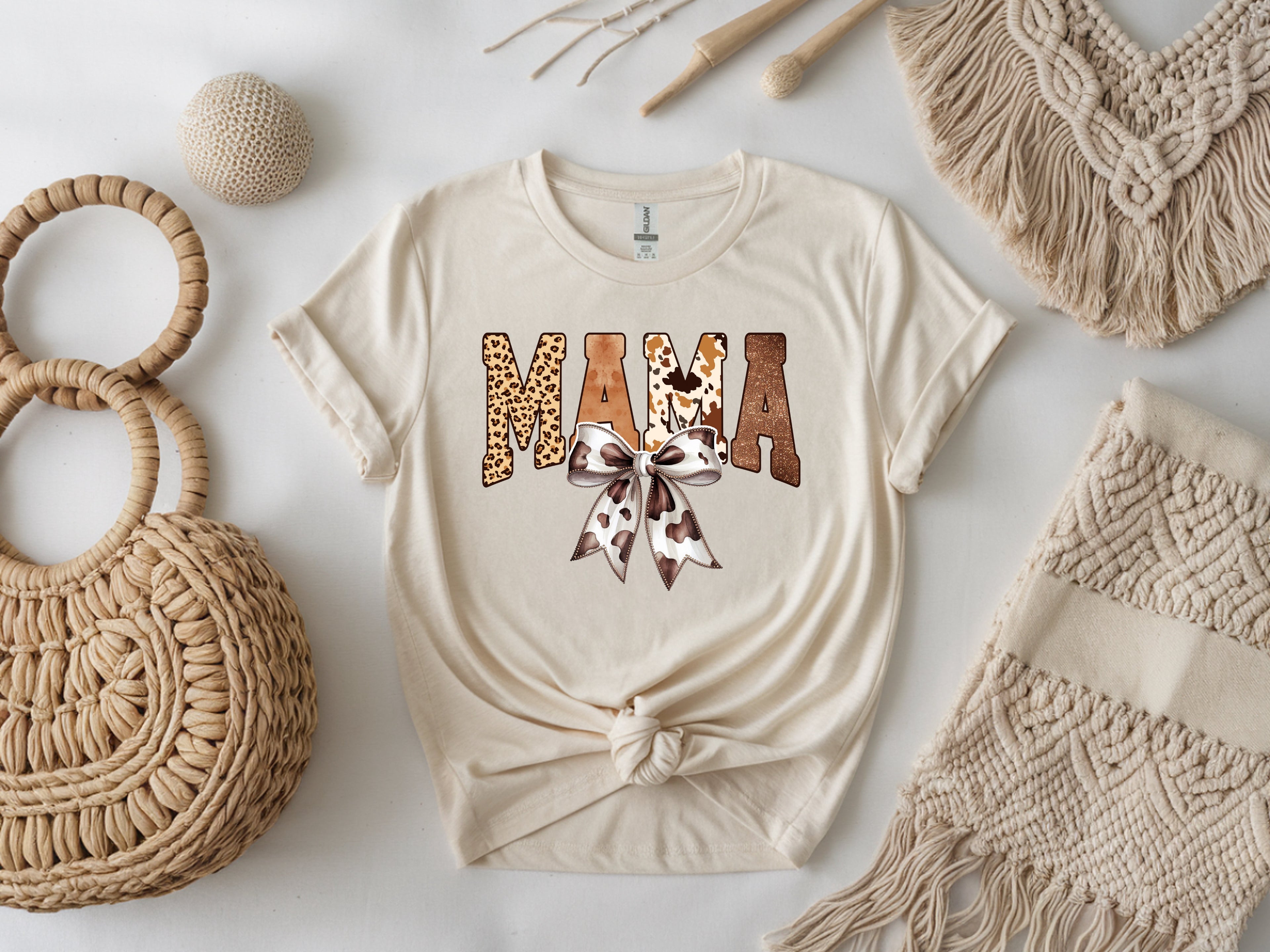 Mama Animal Print with Bow T-Shirt – Leopard, Cow Print & More