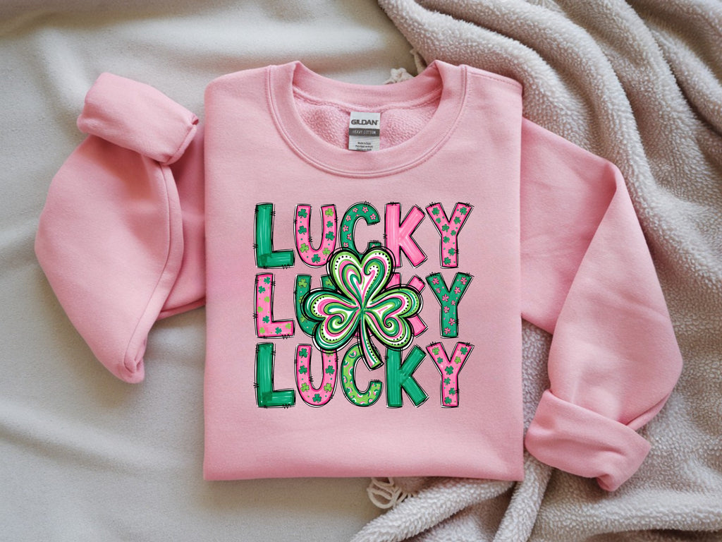 Lucky Lucky Lucky with Clover Sweatshirt - St. Patrick's Day