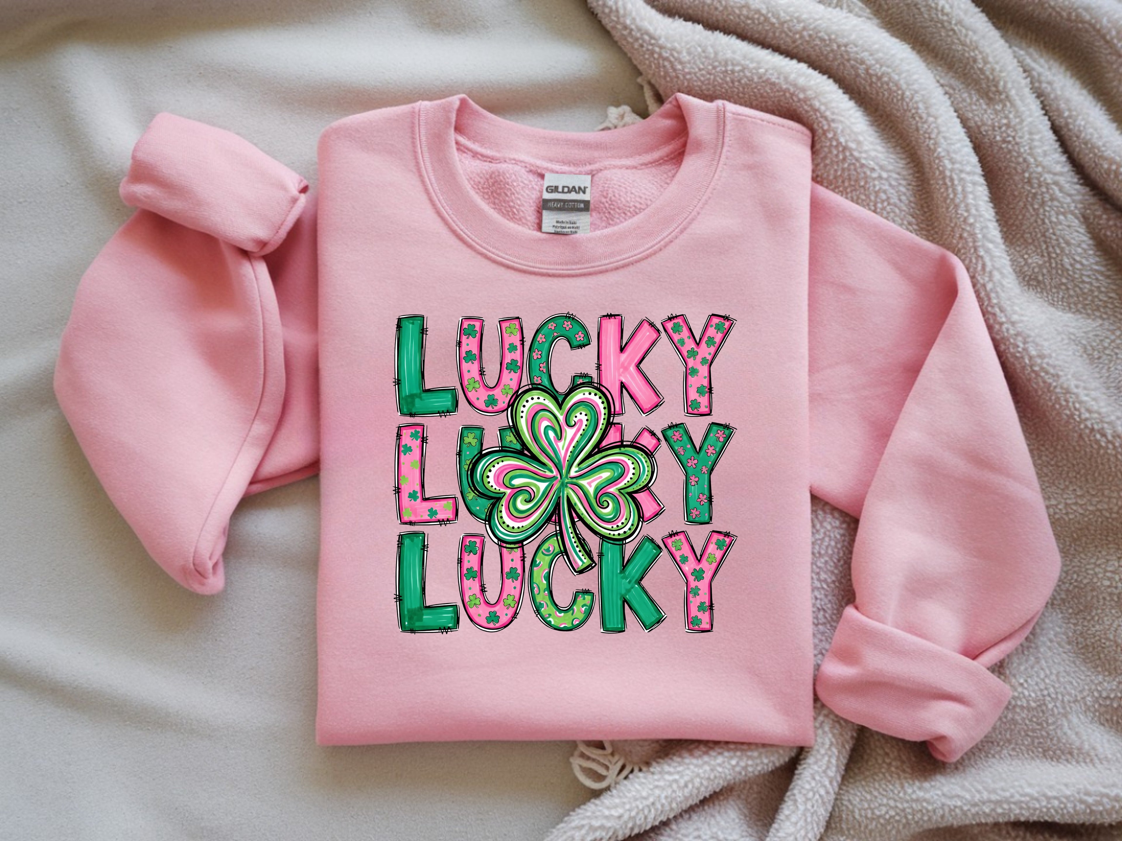 Lucky Lucky Lucky with Clover Sweatshirt - St. Patrick's Day