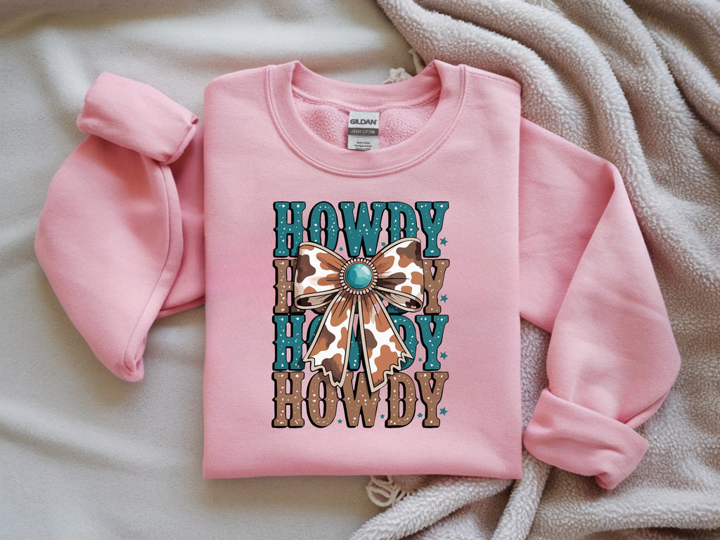 Howdy, Howdy with Animal Print Bow Sweatshirt - Western Style Apparel