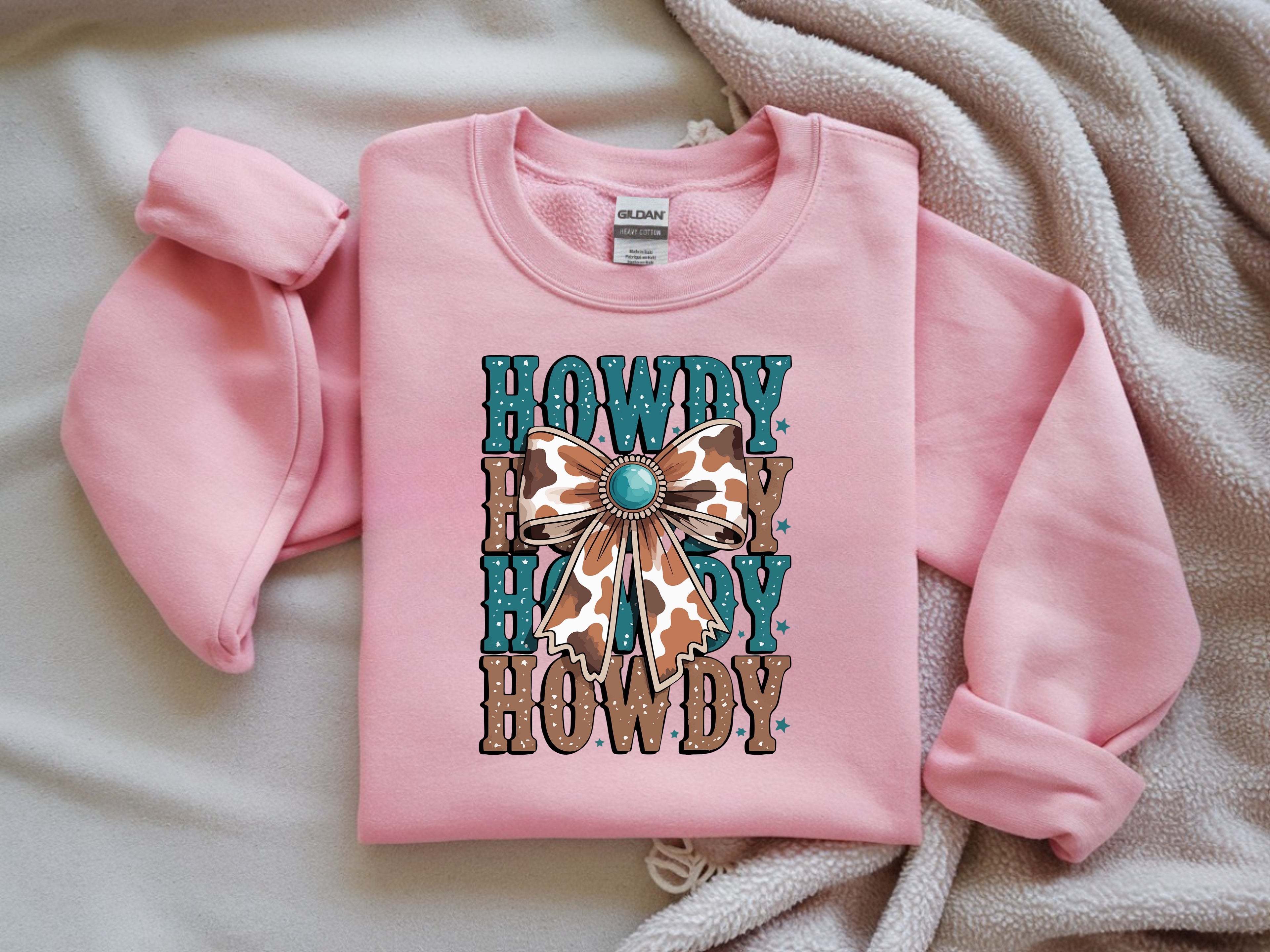 Howdy, Howdy with Animal Print Bow Sweatshirt - Western Style Apparel