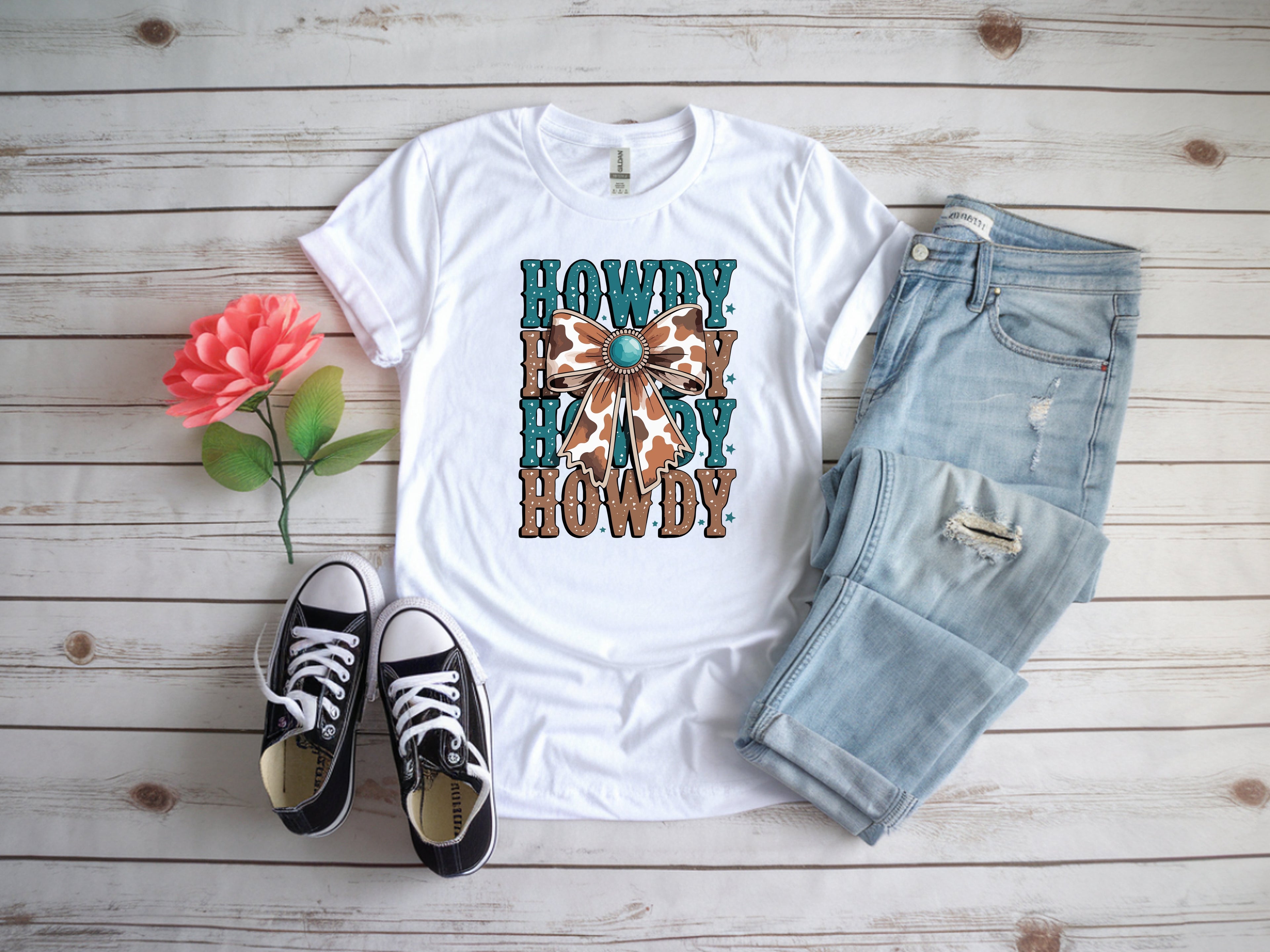 Howdy Cow Print Bow T-Shirt - Western Graphic Tee