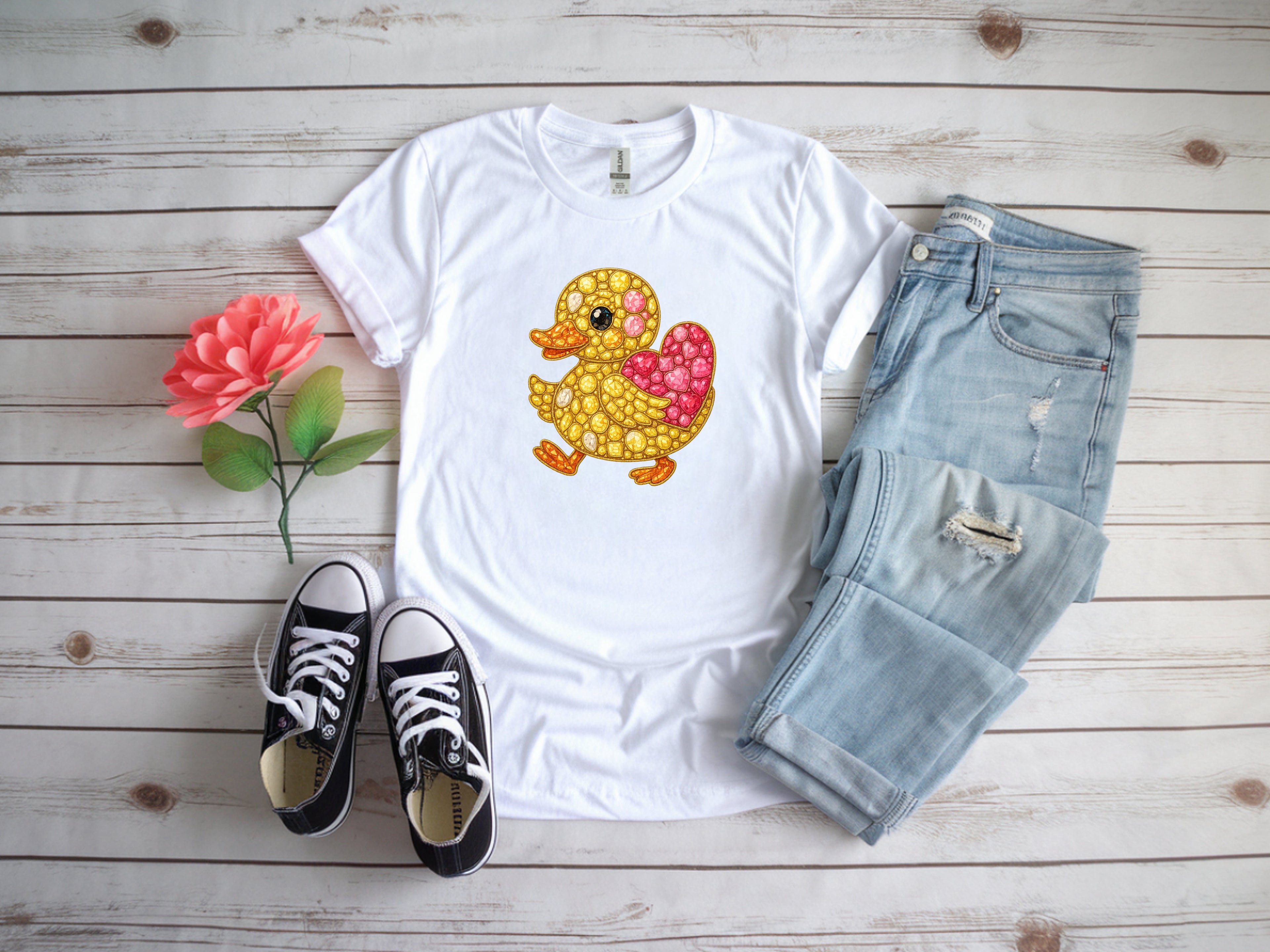 Adorable Duck Bling T-Shirt – Sparkly Gem Graphic Tee