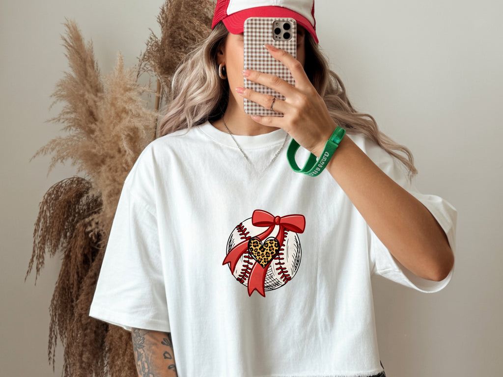 Baseball Bow & Leopard Heart T-Shirt – Baseball Mom Tee