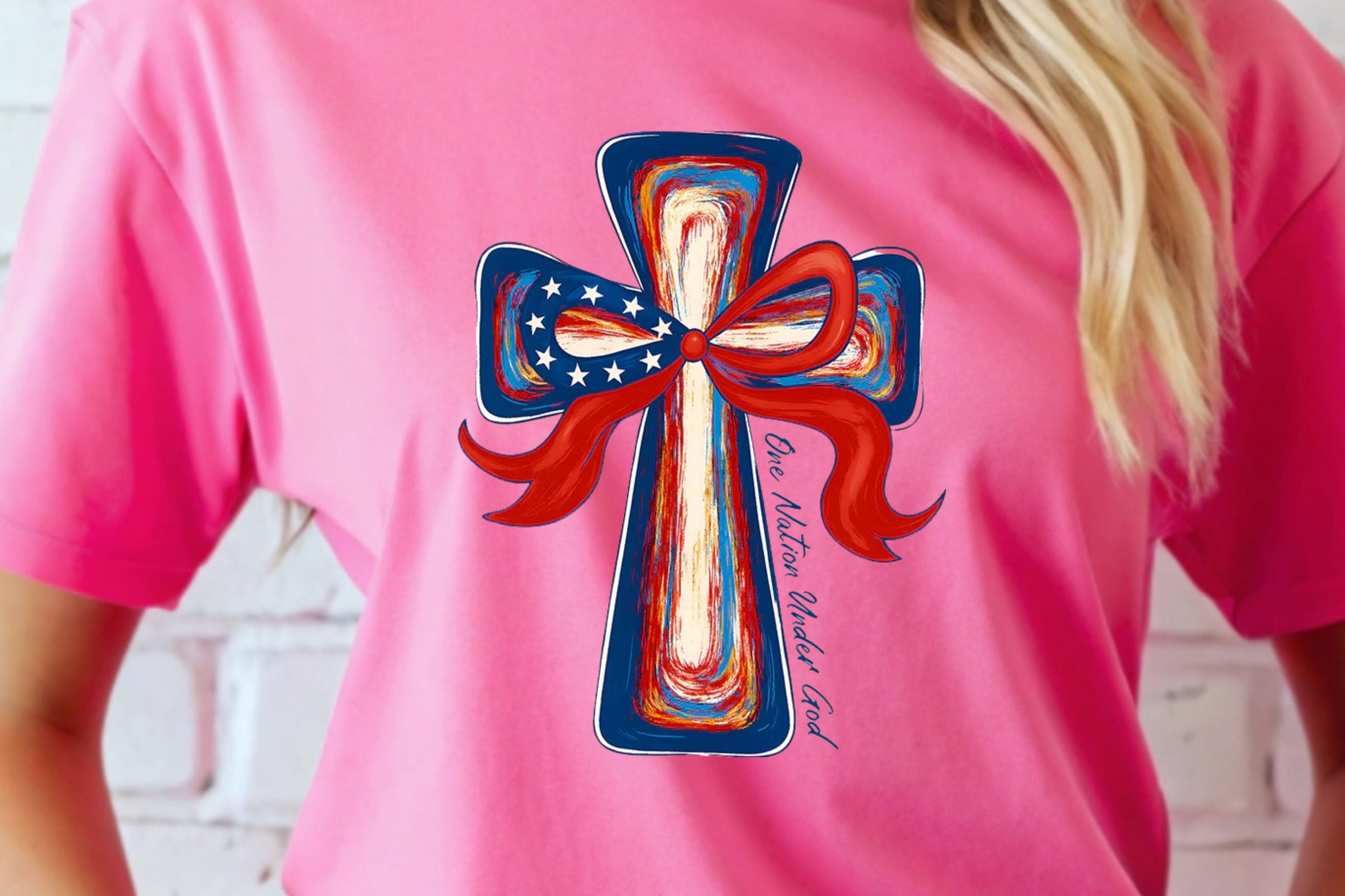 One Nation Under God | Painted Cross & Ribbon T-Shirt