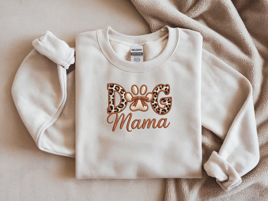 Dog Mom with Paw Faux Embroidery Sweatshirt - Pet Lover Graphic