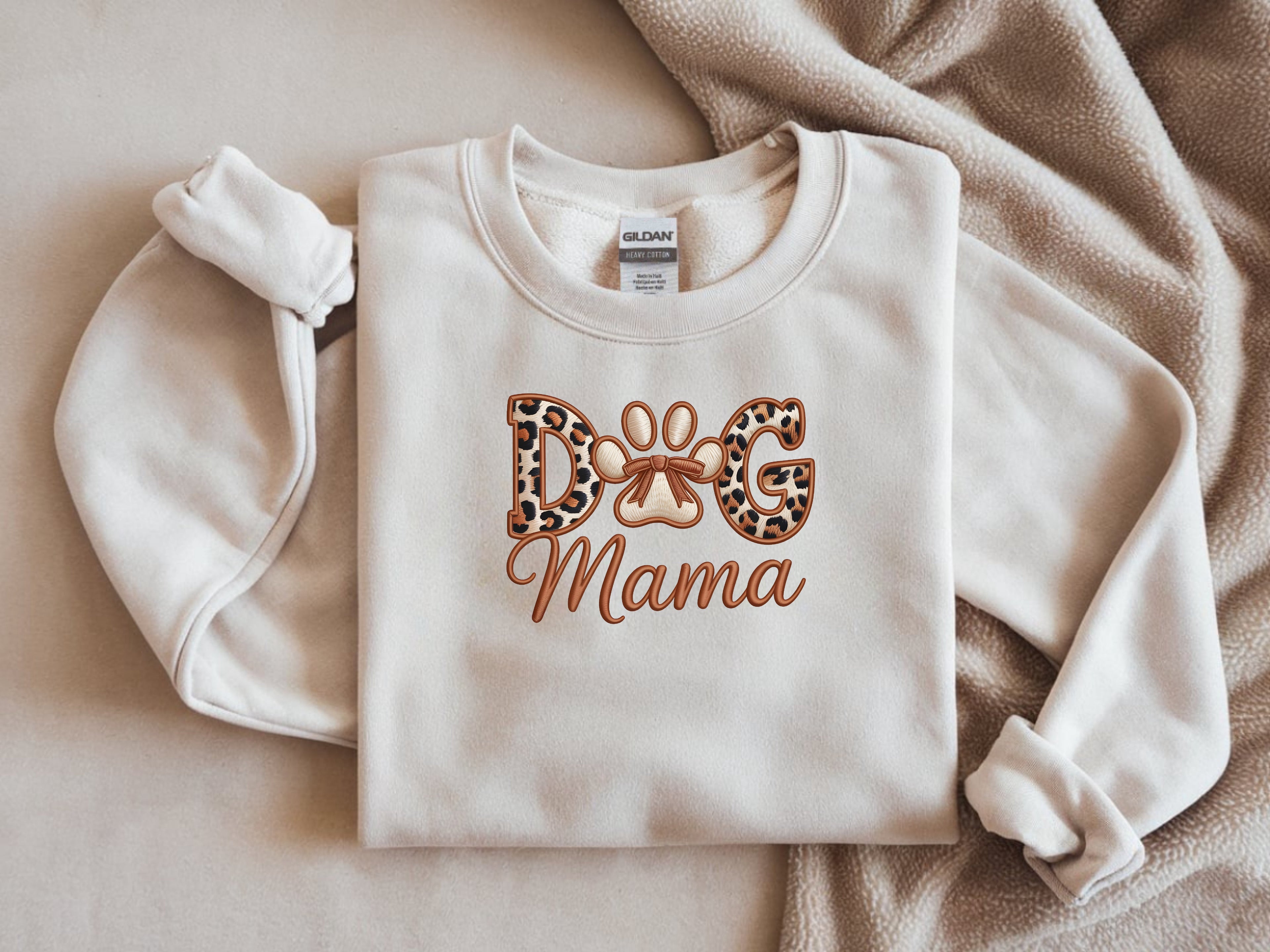 Dog Mom with Paw Faux Embroidery Sweatshirt - Pet Lover Graphic