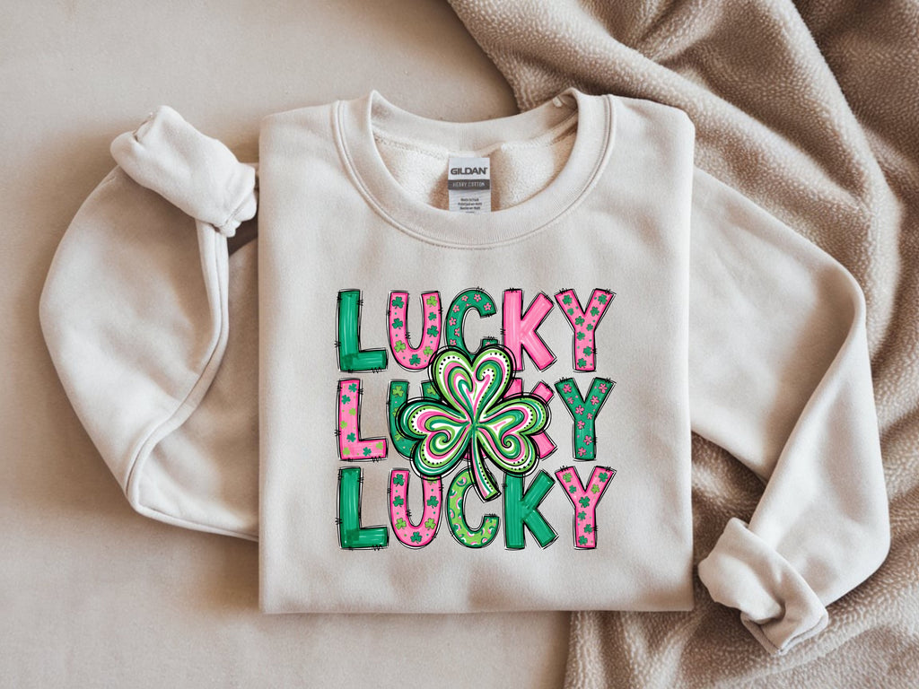 Lucky Lucky Lucky with Clover Sweatshirt - St. Patrick's Day