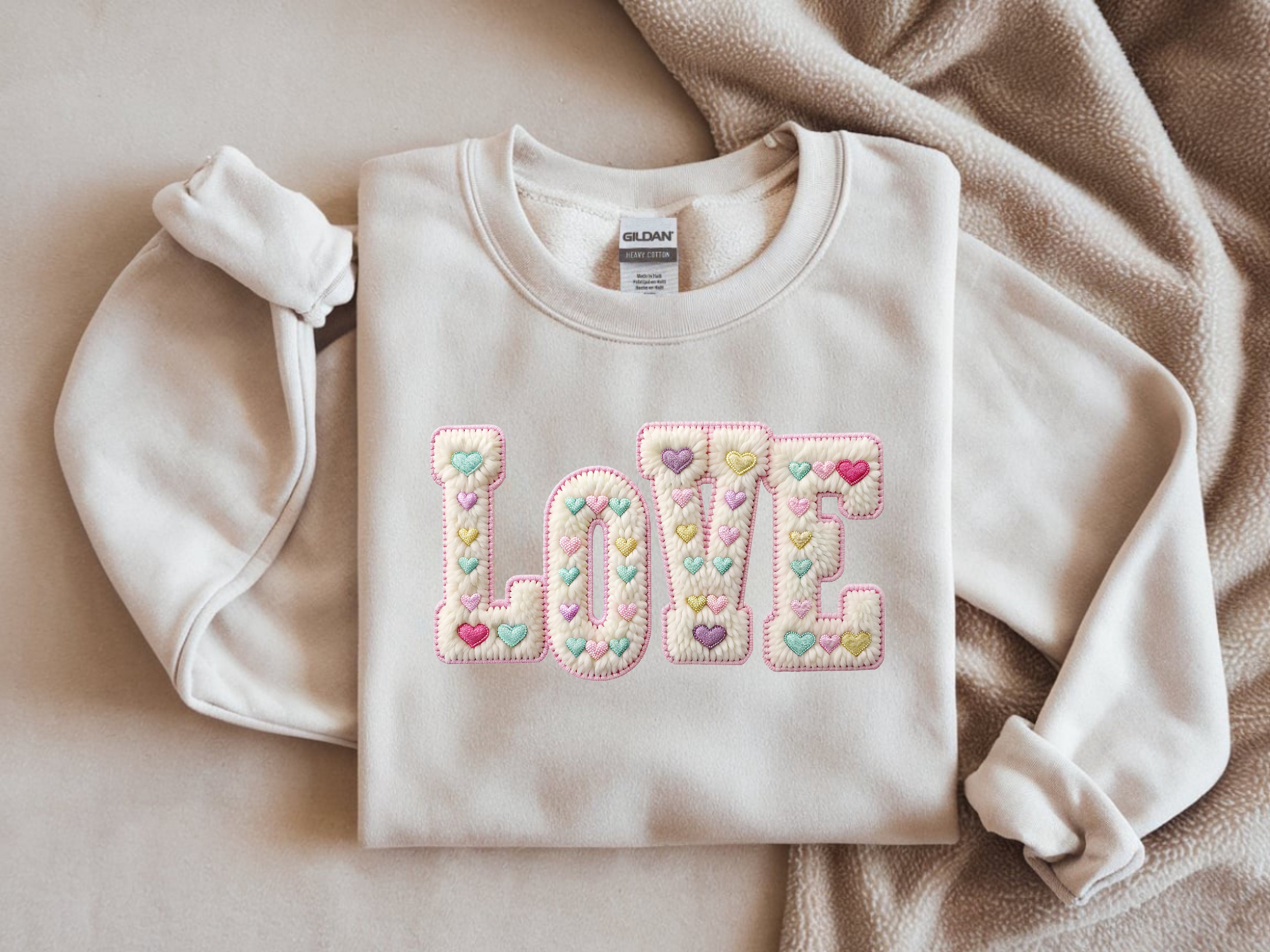 LOVE Faux Yarn Sweatshirt - Hearts Graphic Crewneck