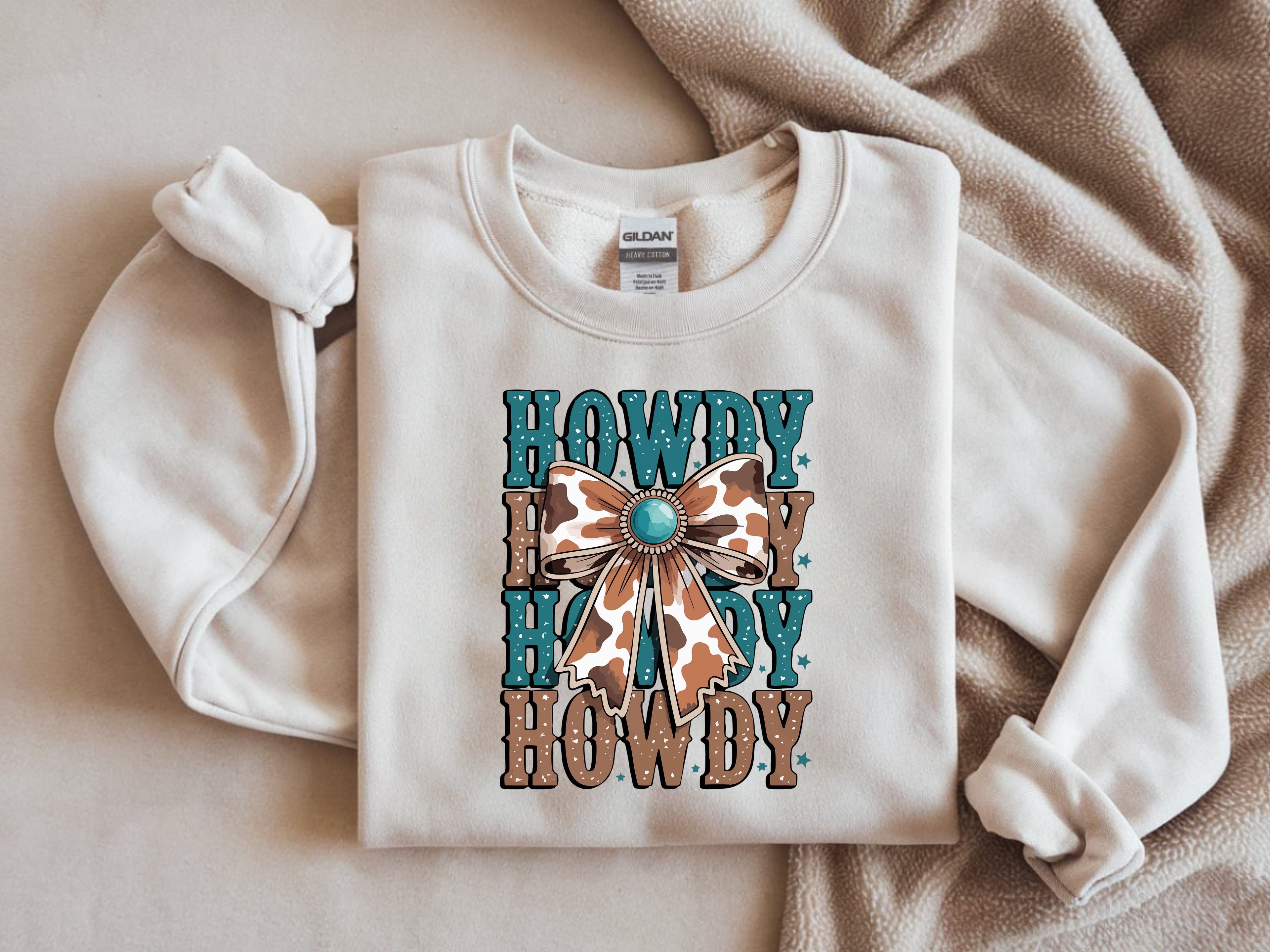 Howdy, Howdy with Animal Print Bow Sweatshirt - Western Style Apparel