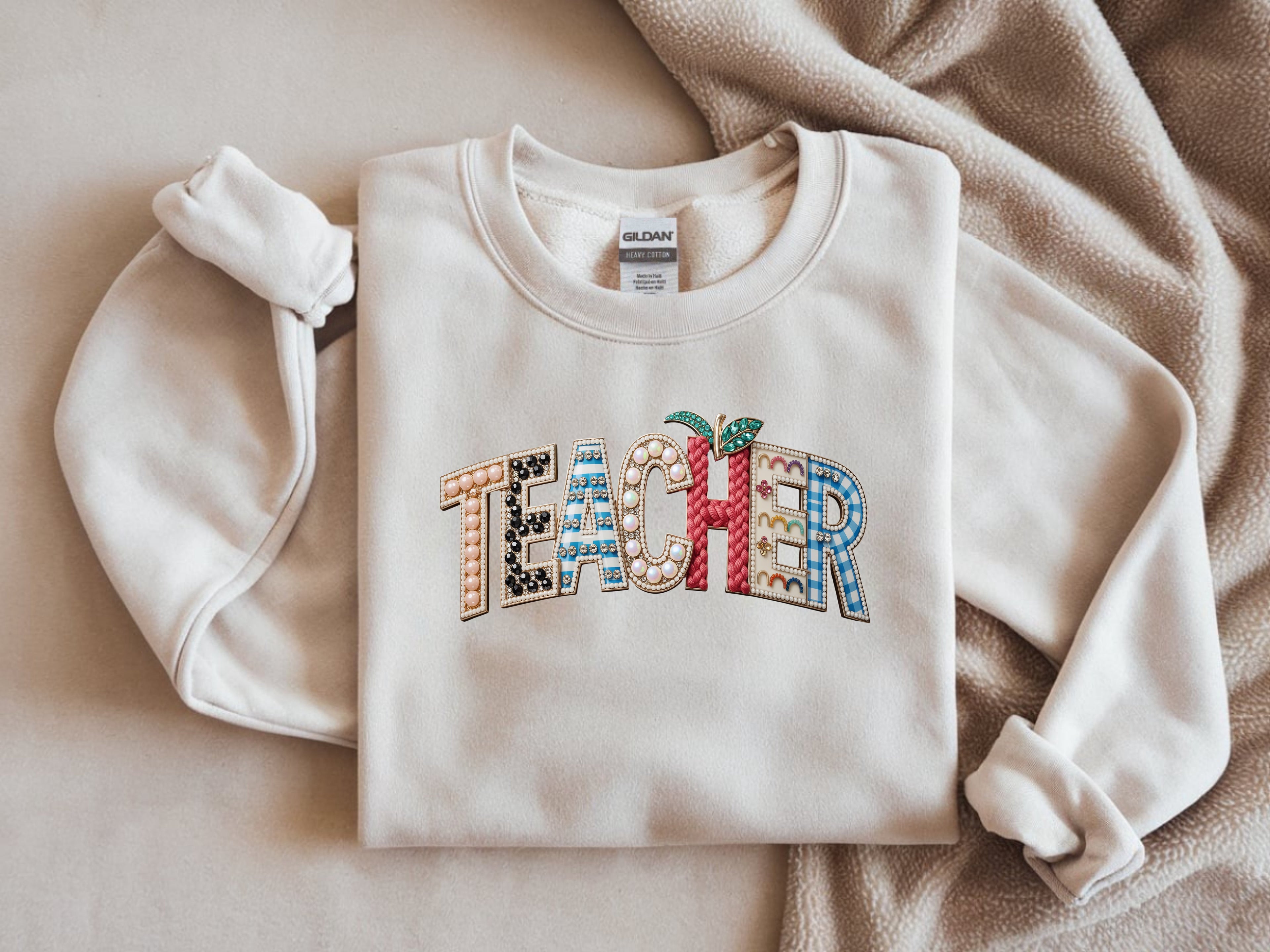 Bejeweled Teacher Sweatshirt - Rhinestone Graphic Crewneck