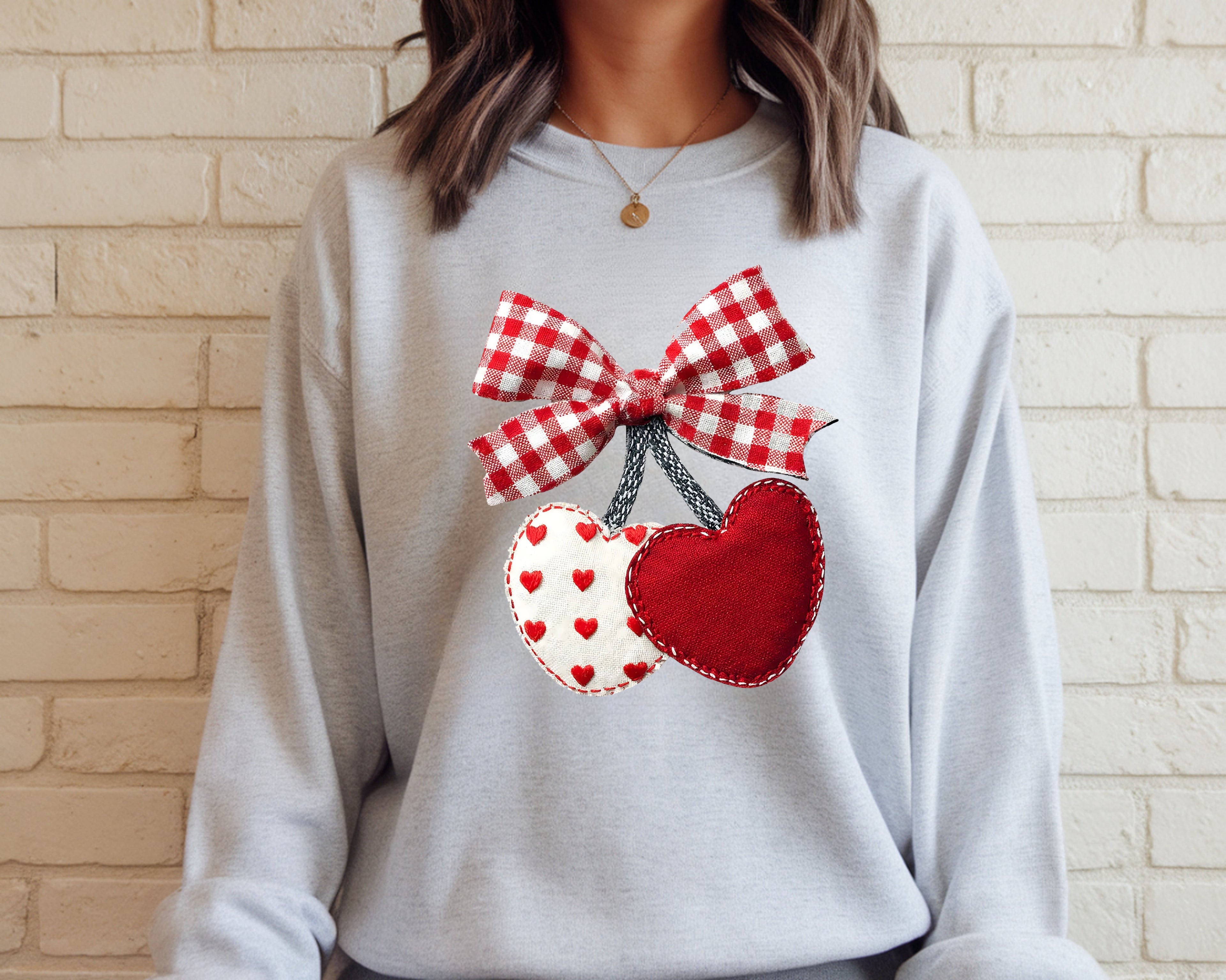 Sweetest Pick: Gingham Bow & Fabric Heart Cherries Sweatshirt