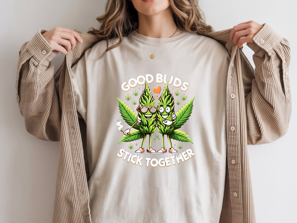 Cool Buds Stick Together T-Shirt -  Cannabis Friendship Graphic