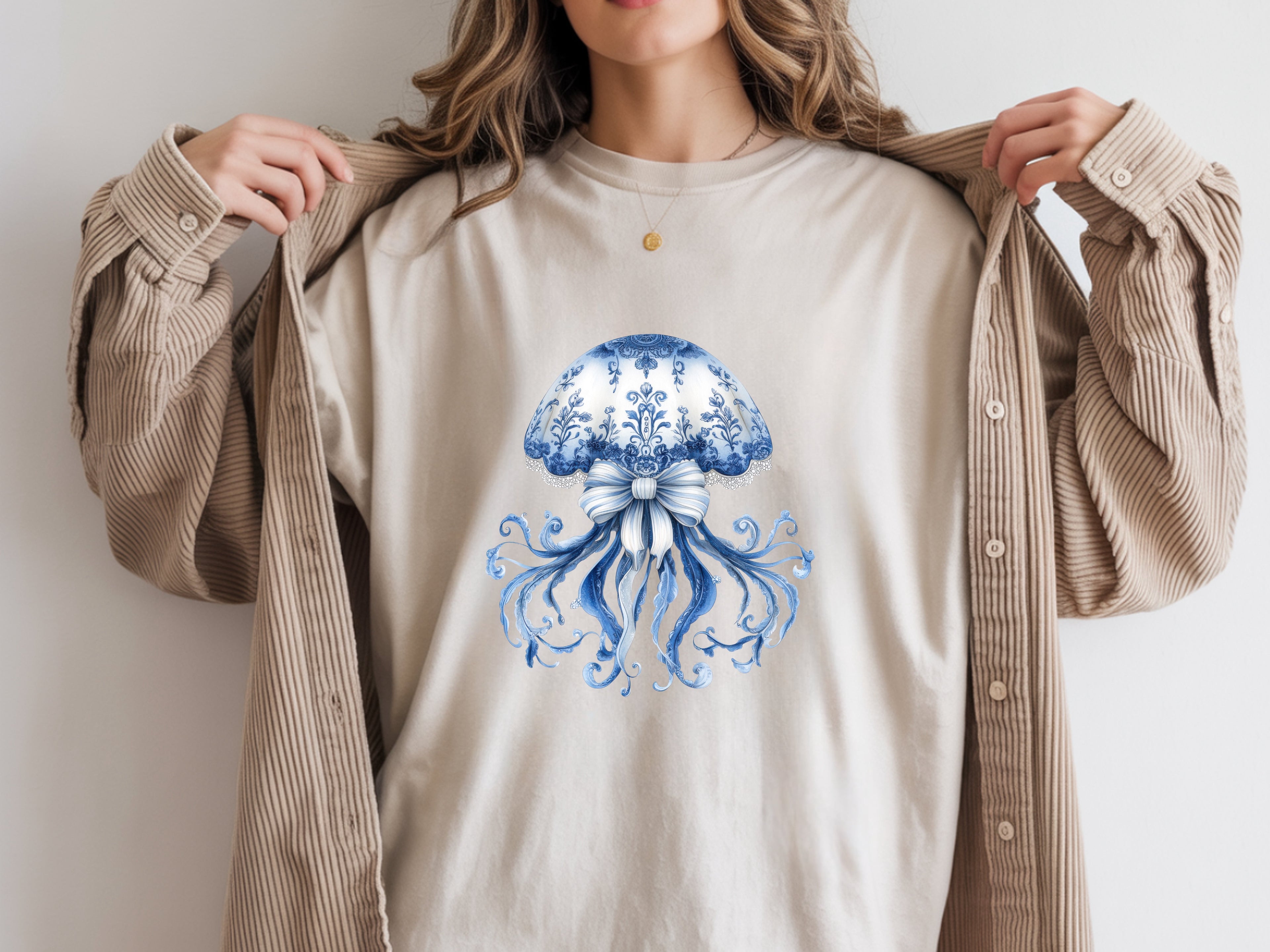 Blue Floral Jellyfish T-Shirt - Ocean-Inspired Graphic Tee