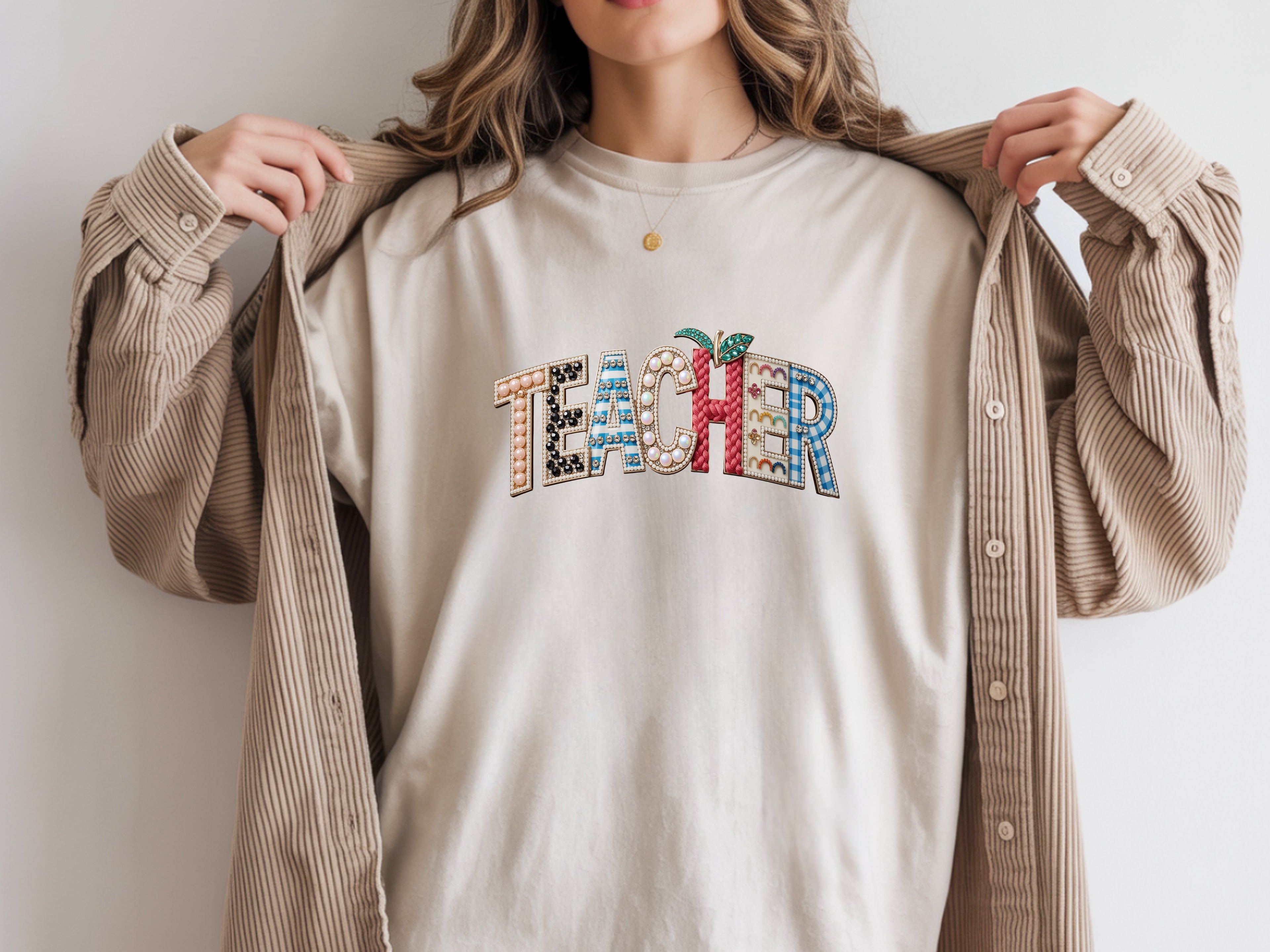 Teacher Faux Jewelry Art Tee - Educator Graphic T-Shirt