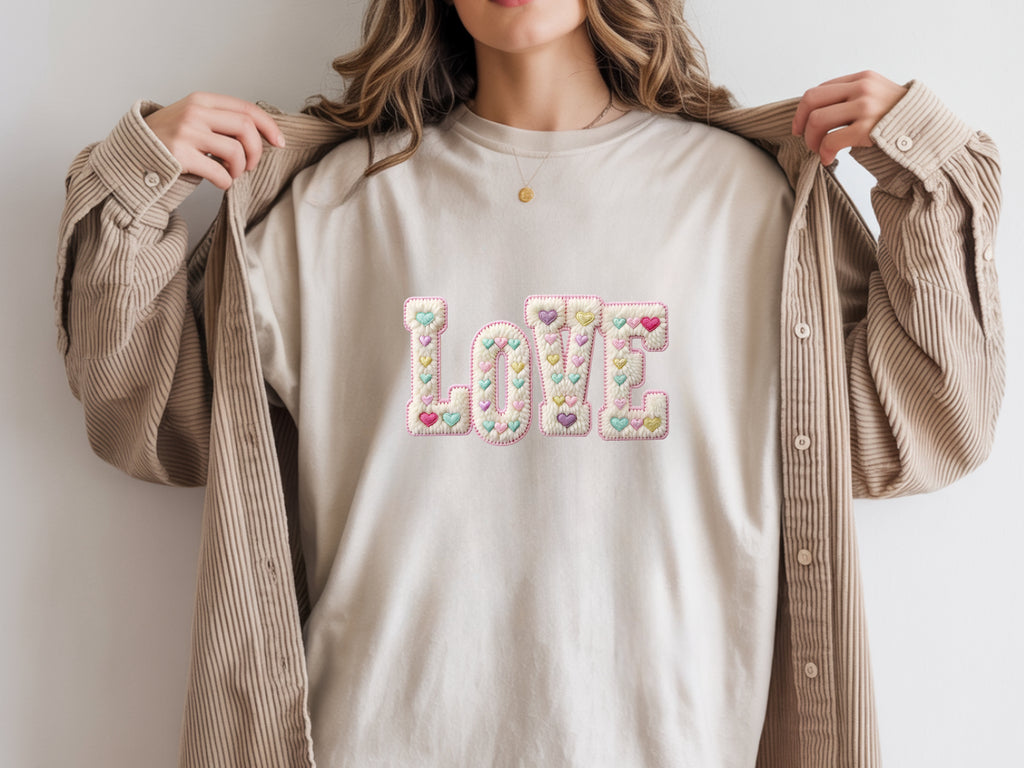 Love Faux Yarn Vibe T-Shirt - Cozy Graphic Tee