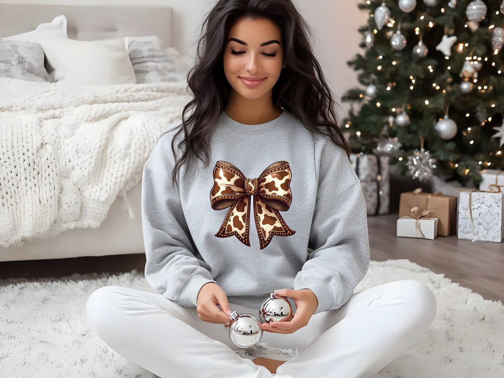 Brown Cow Print - Cow Bow Sweatshirt