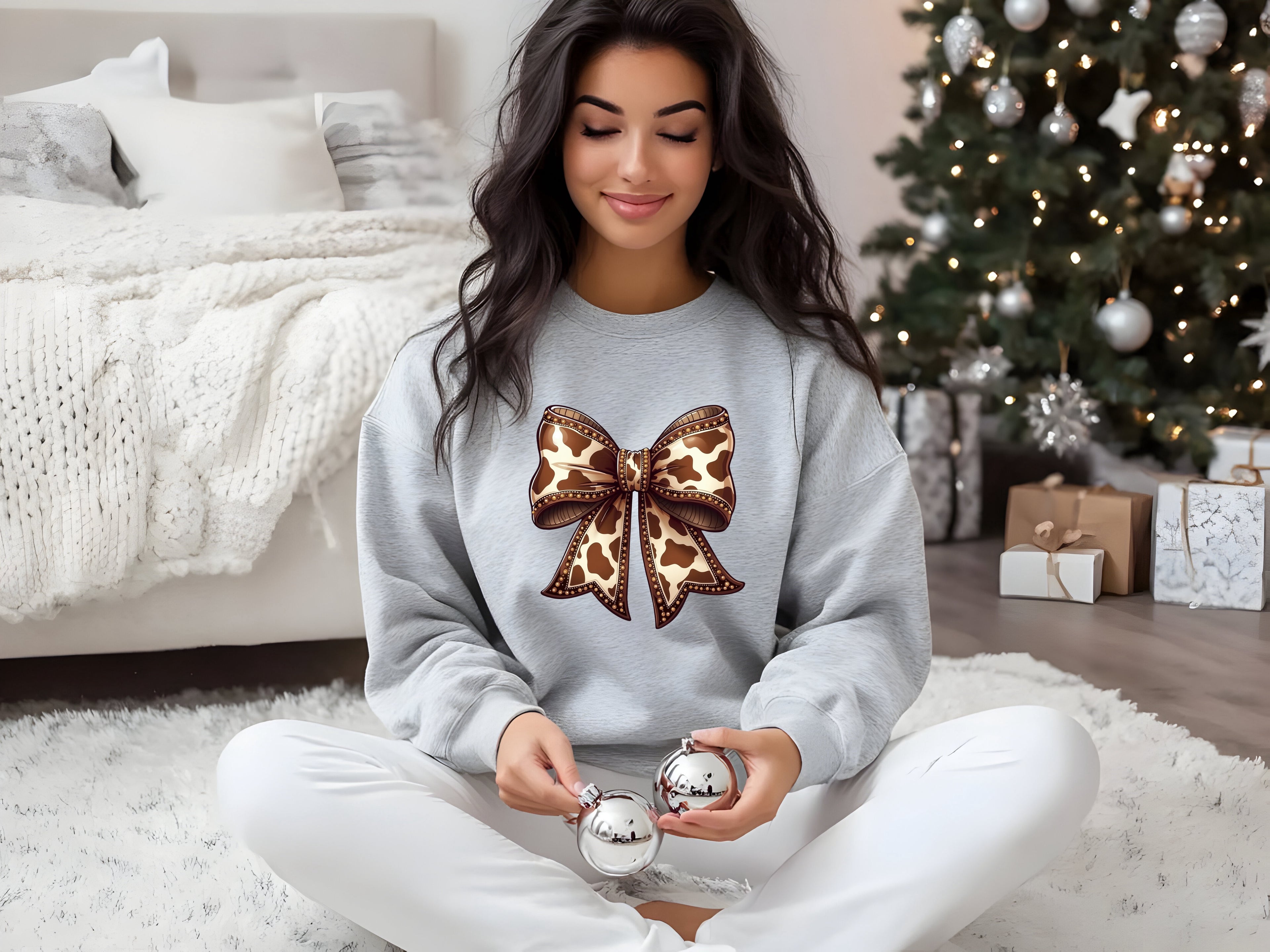Brown Cow Print - Cow Bow Sweatshirt
