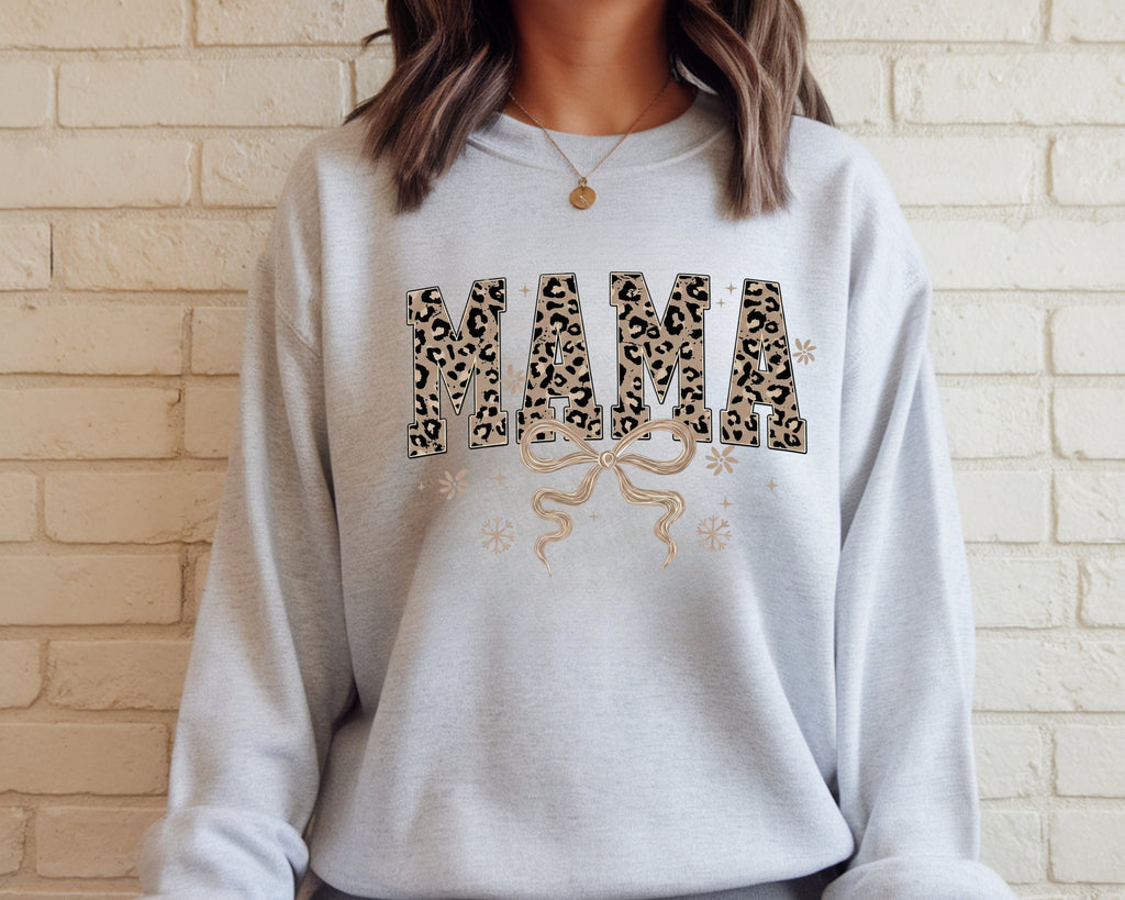 Wild & Chic: Leopard Print "MAMA" with Bow Sweatshirt