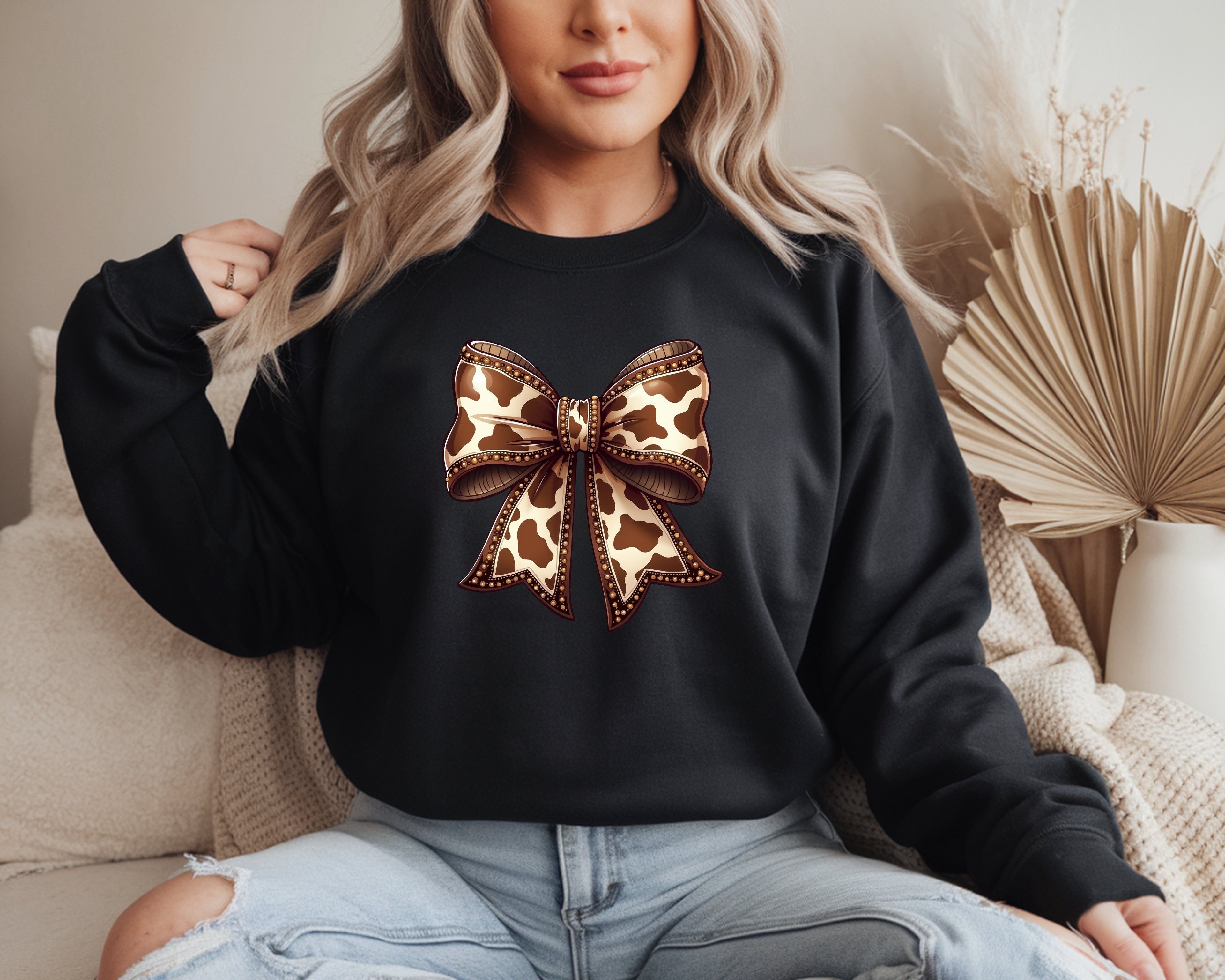 Brown Cow Print - Cow Bow Sweatshirt