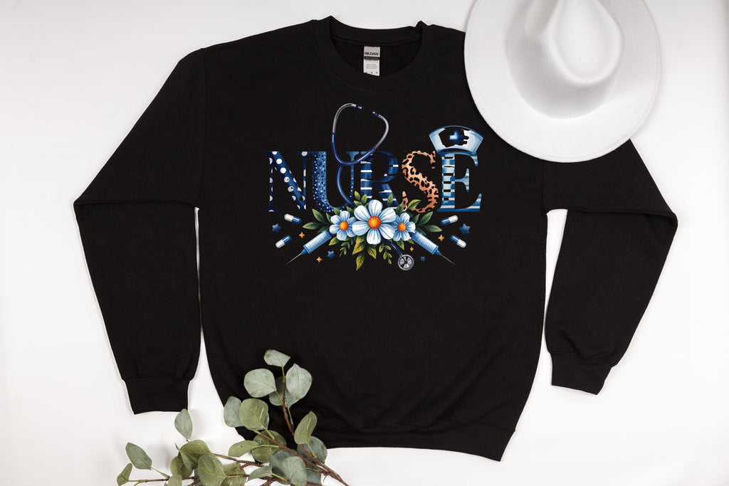 Floral Nurse Stethoscope & Leopard Print Sweatshirt