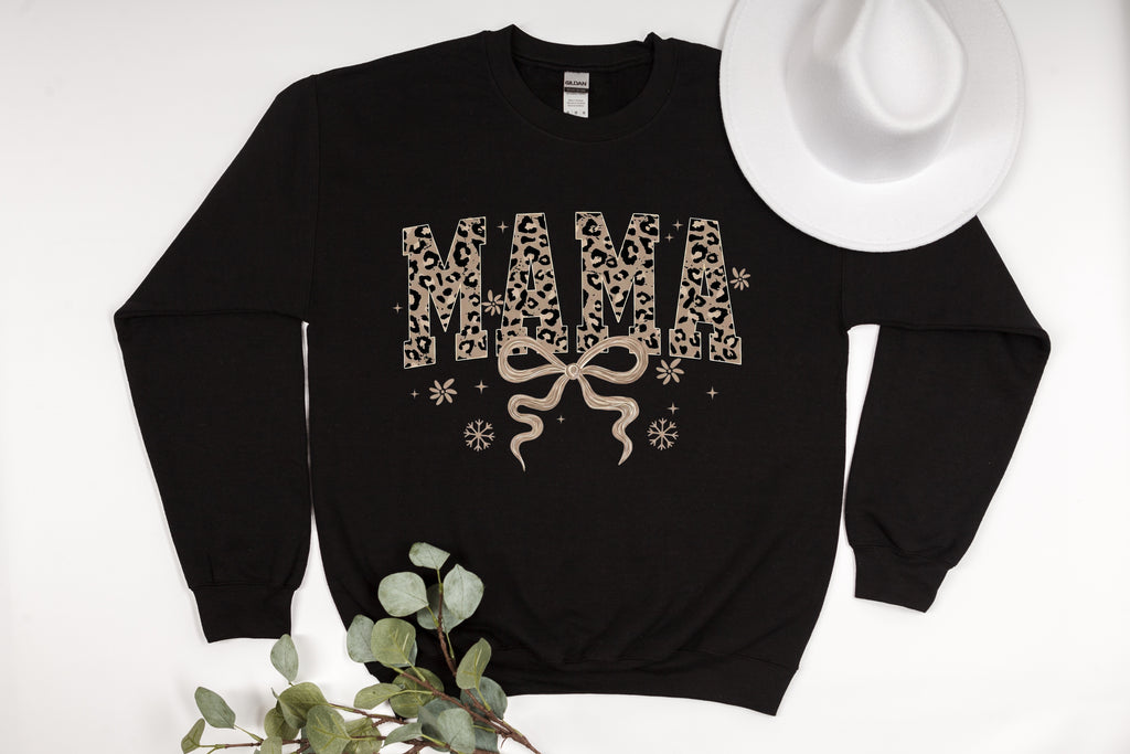 Wild & Chic: Leopard Print "MAMA" with Bow Sweatshirt