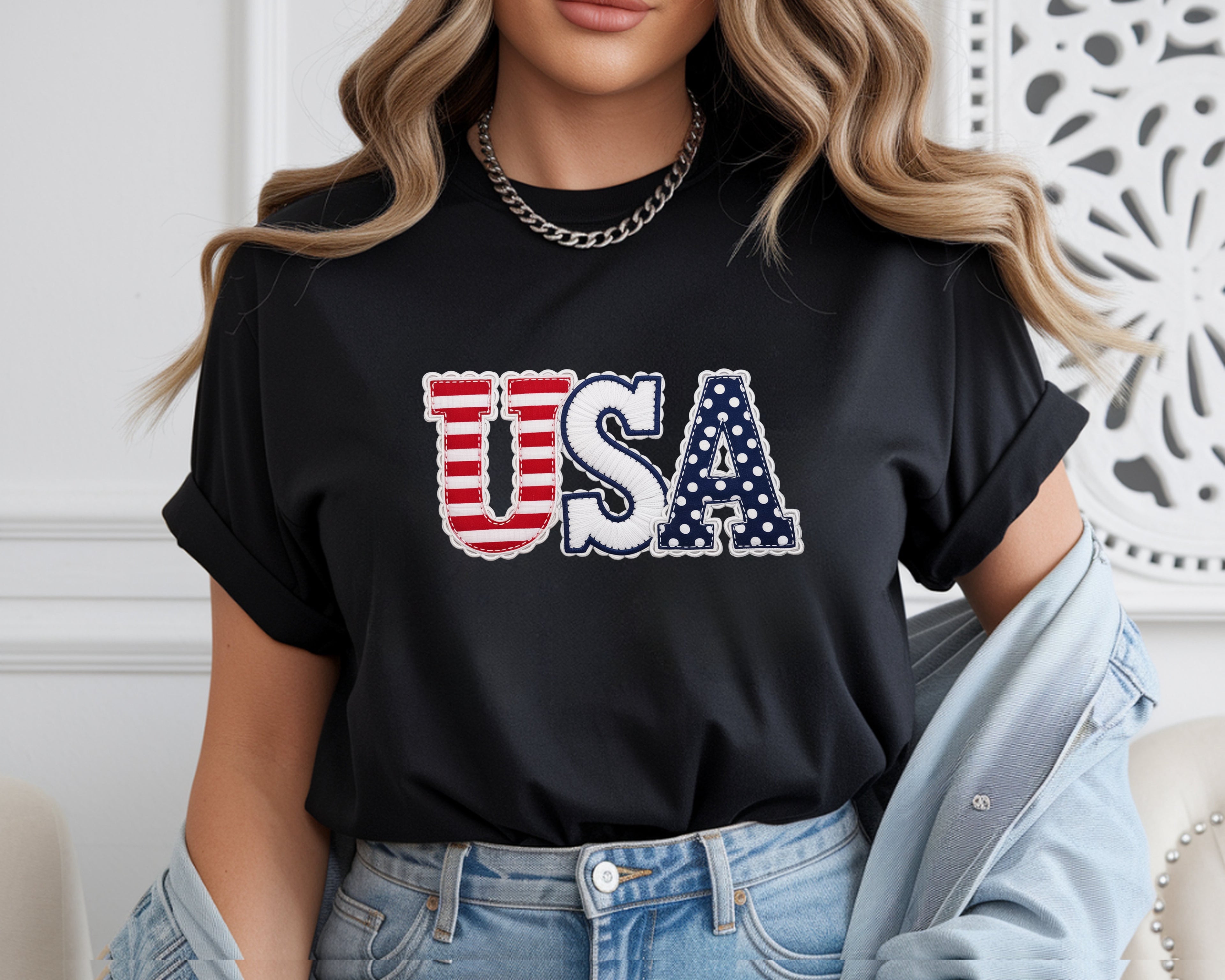 USA Faux Applique T-Shirt