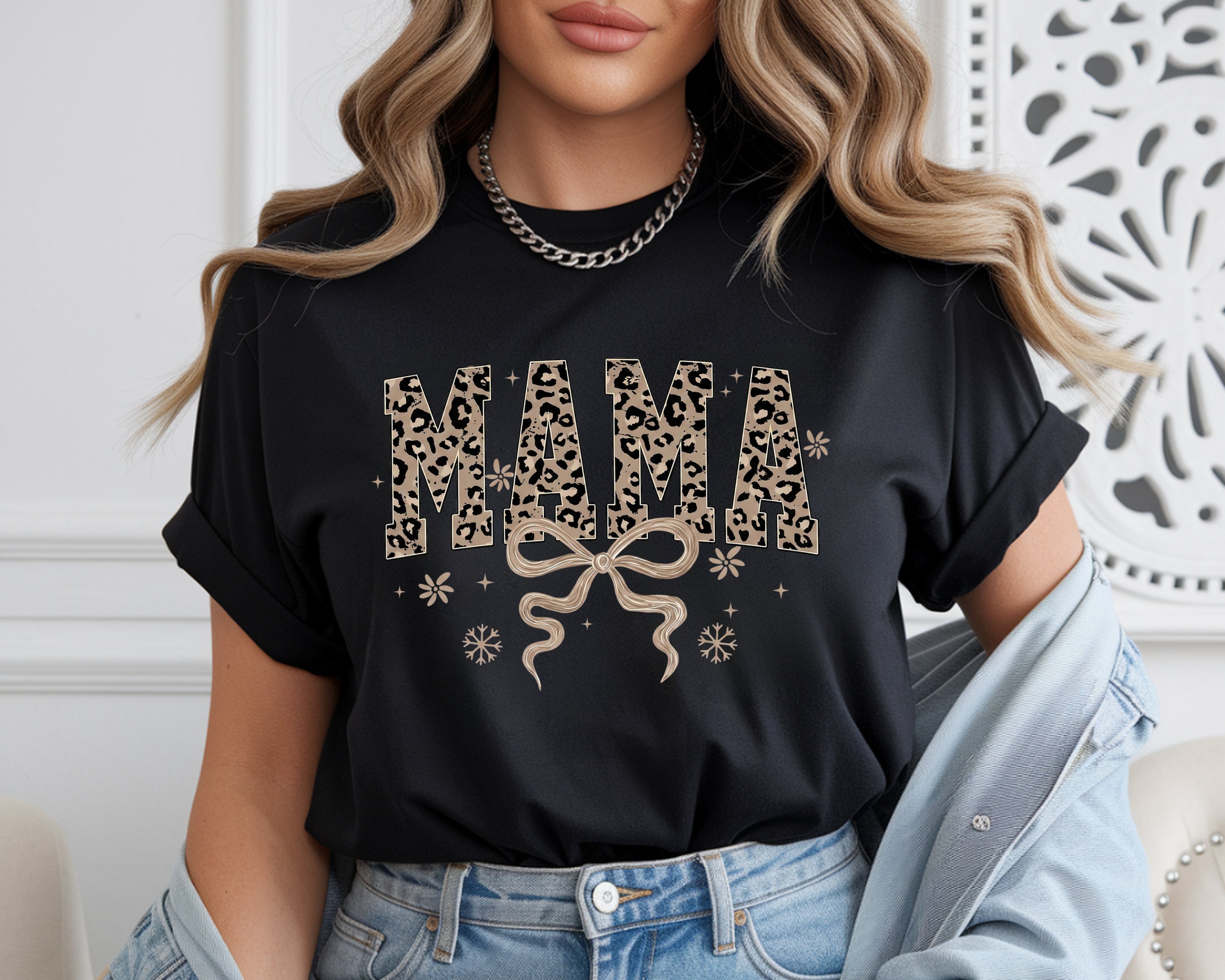 Wild & Chic: Leopard Print "MAMA" with Bow T-Shirt