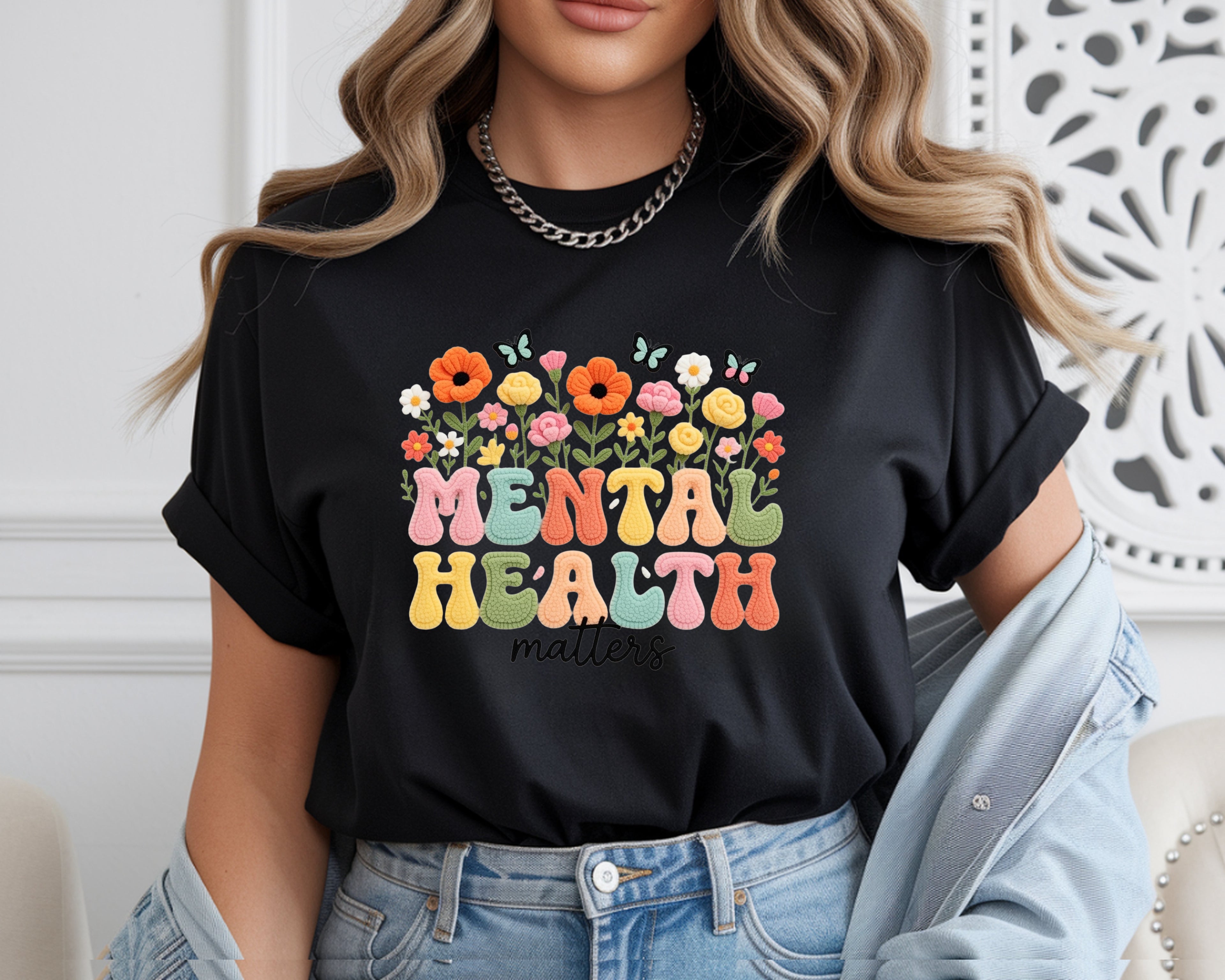 Mental Health Matters Floral Graphic T-Shirt | Cute Inspirational Tee for Women | Chandrella
