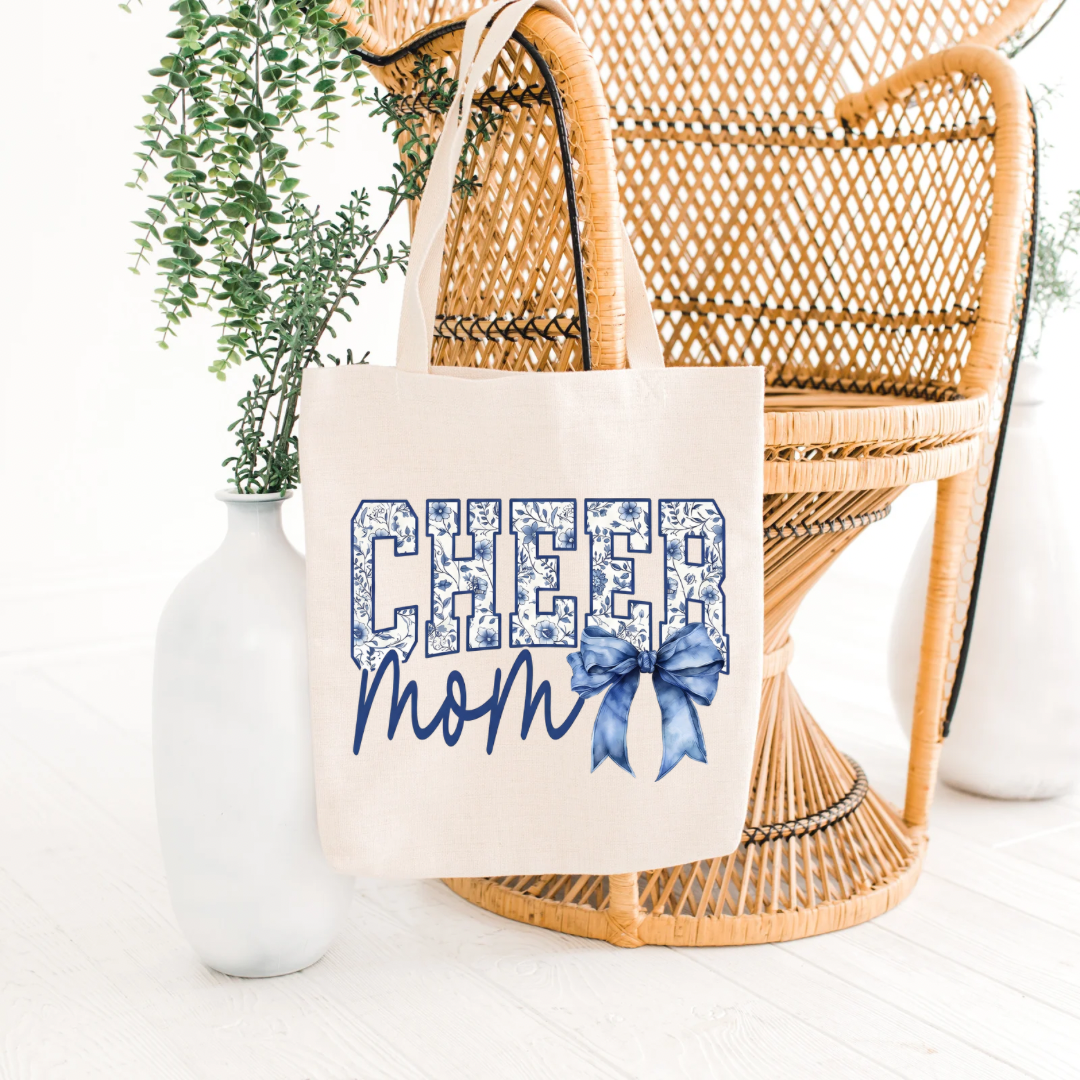 Cheer Mom Floral Varsity Bow Eco-Friendly Canvas Tote