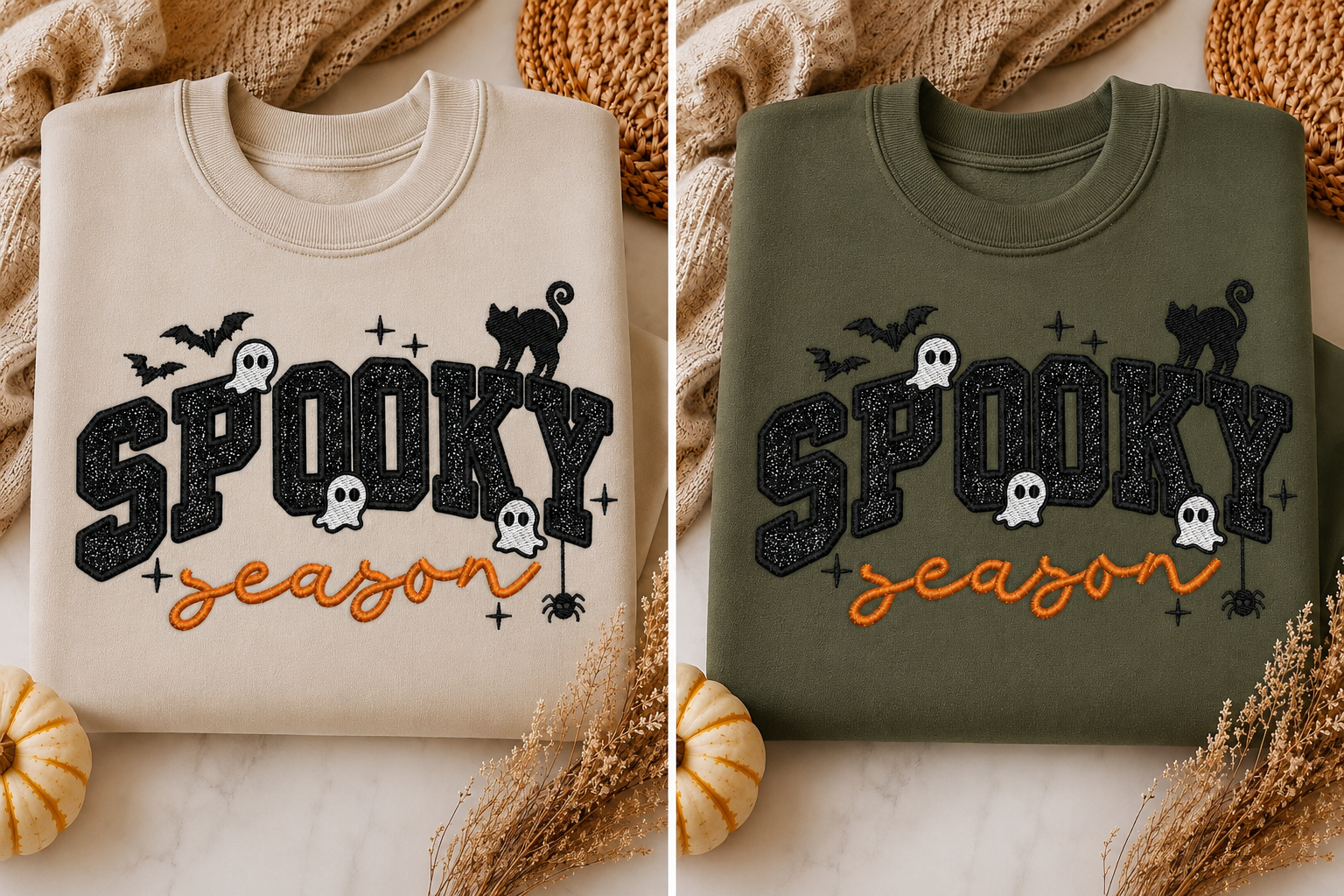 Spooky Season Applique Embroidery Designed Sweatshirt