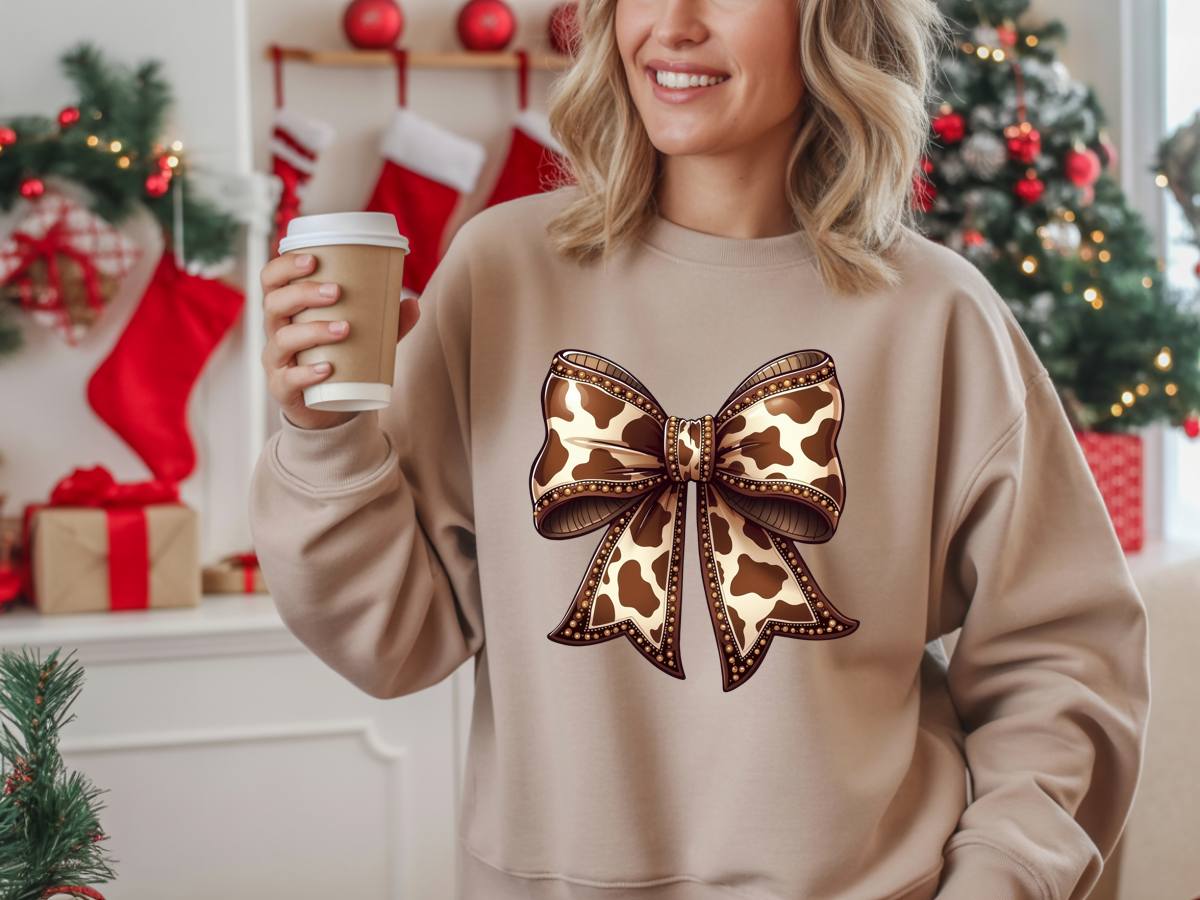 Brown Cow Print - Cow Bow Sweatshirt