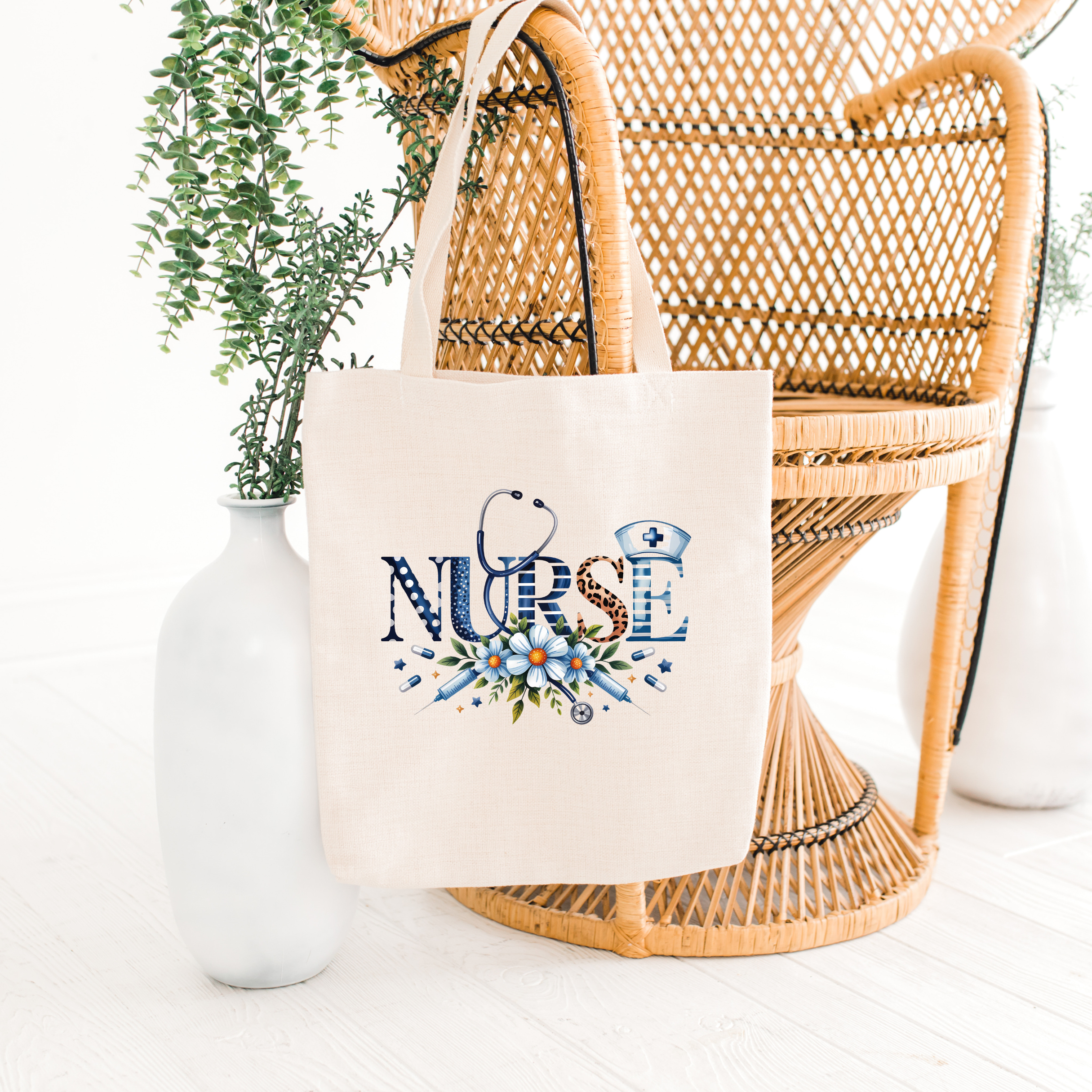 Floral Nurse co-Friendly Canvas Tote